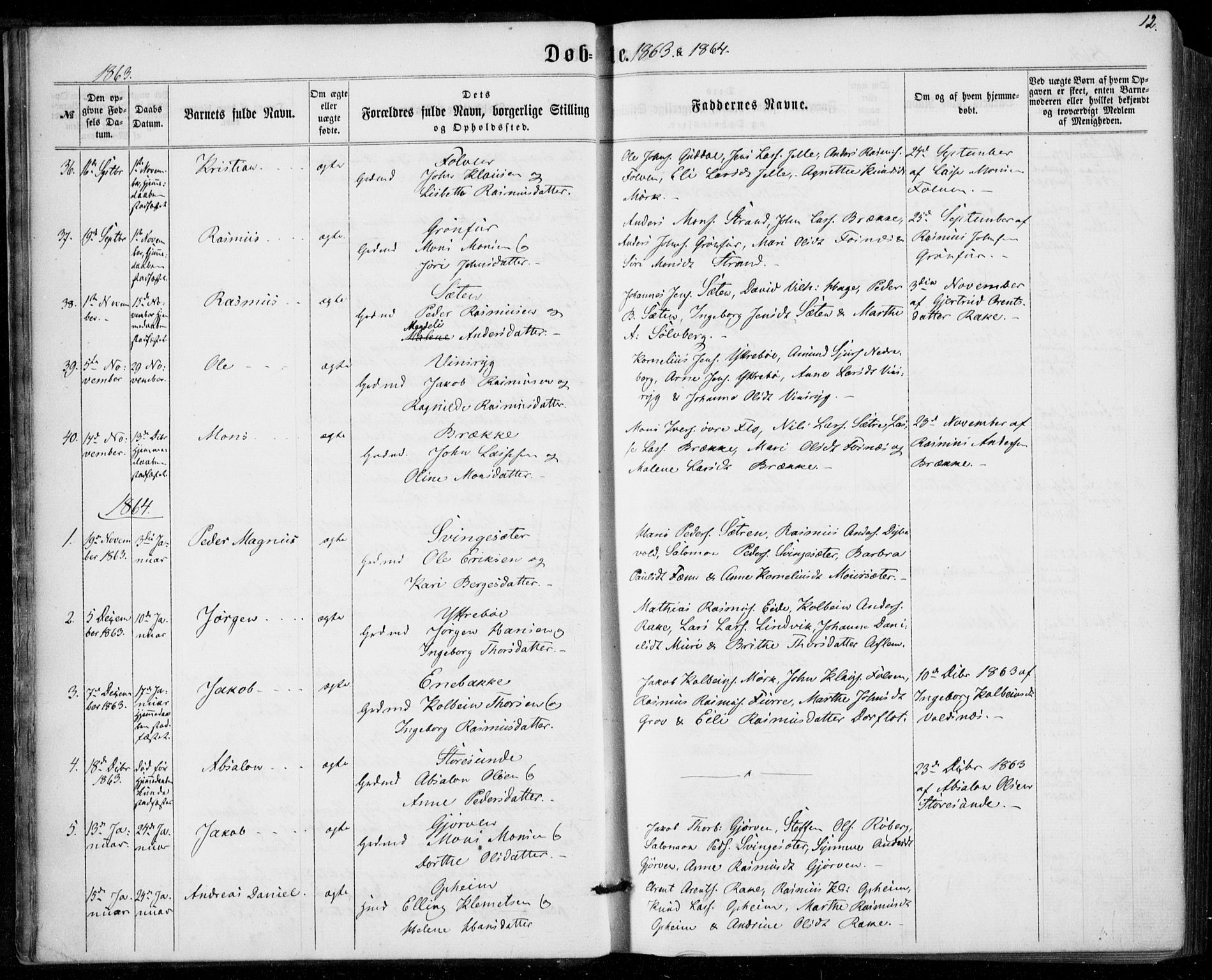 Stryn Sokneprestembete, SAB/A-82501: Parish register (official) no. A 3, 1862-1877, p. 12