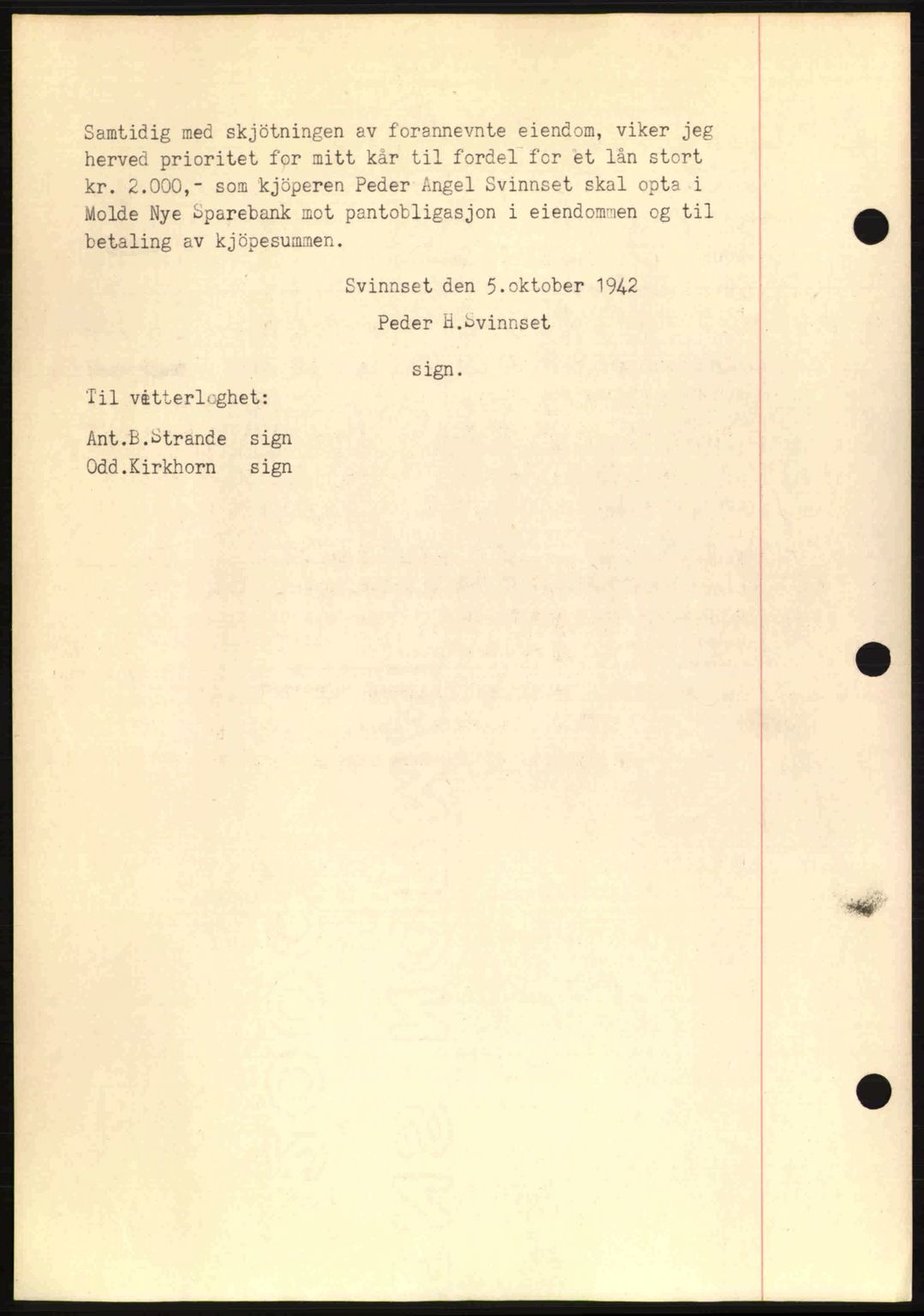 Romsdal sorenskriveri, AV/SAT-A-4149/1/2/2C: Mortgage book no. A13, 1942-1943, Diary no: : 2193/1942