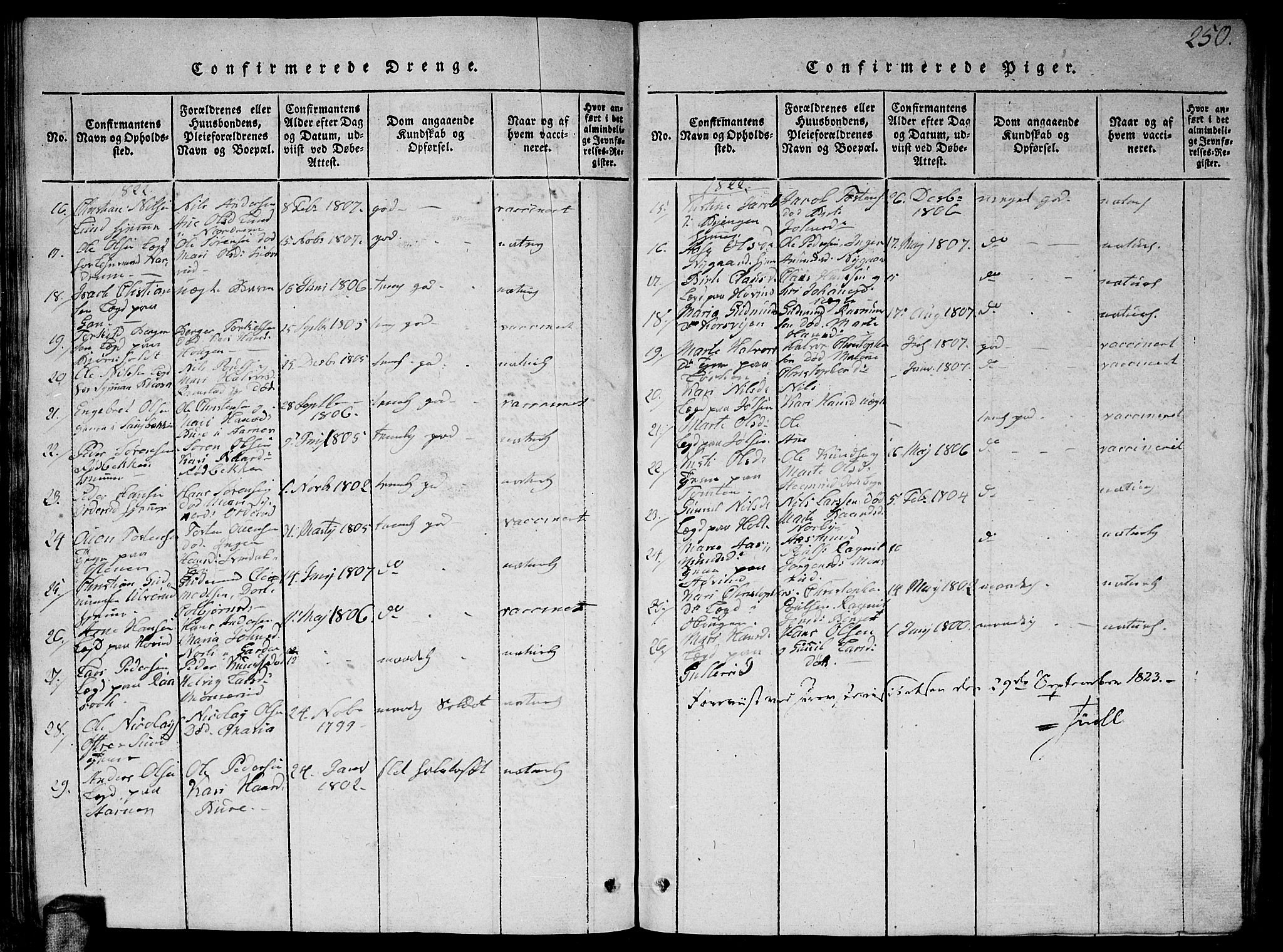 Fet prestekontor Kirkebøker, AV/SAO-A-10370a/G/Ga/L0001: Parish register (copy) no. I 1, 1815-1842, p. 250