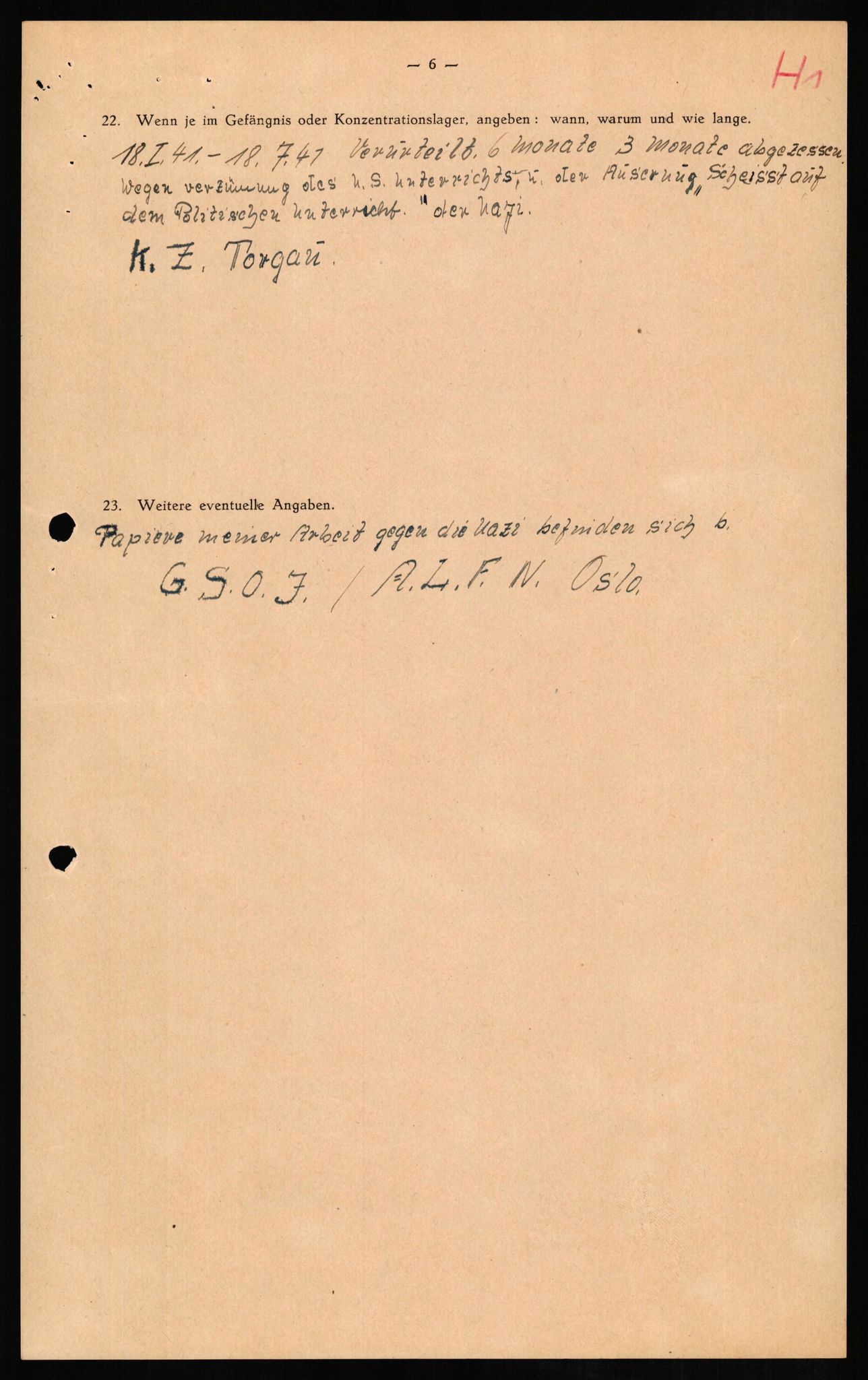 Forsvaret, Forsvarets overkommando II, AV/RA-RAFA-3915/D/Db/L0011: CI Questionaires. Tyske okkupasjonsstyrker i Norge. Tyskere., 1945-1946, p. 166