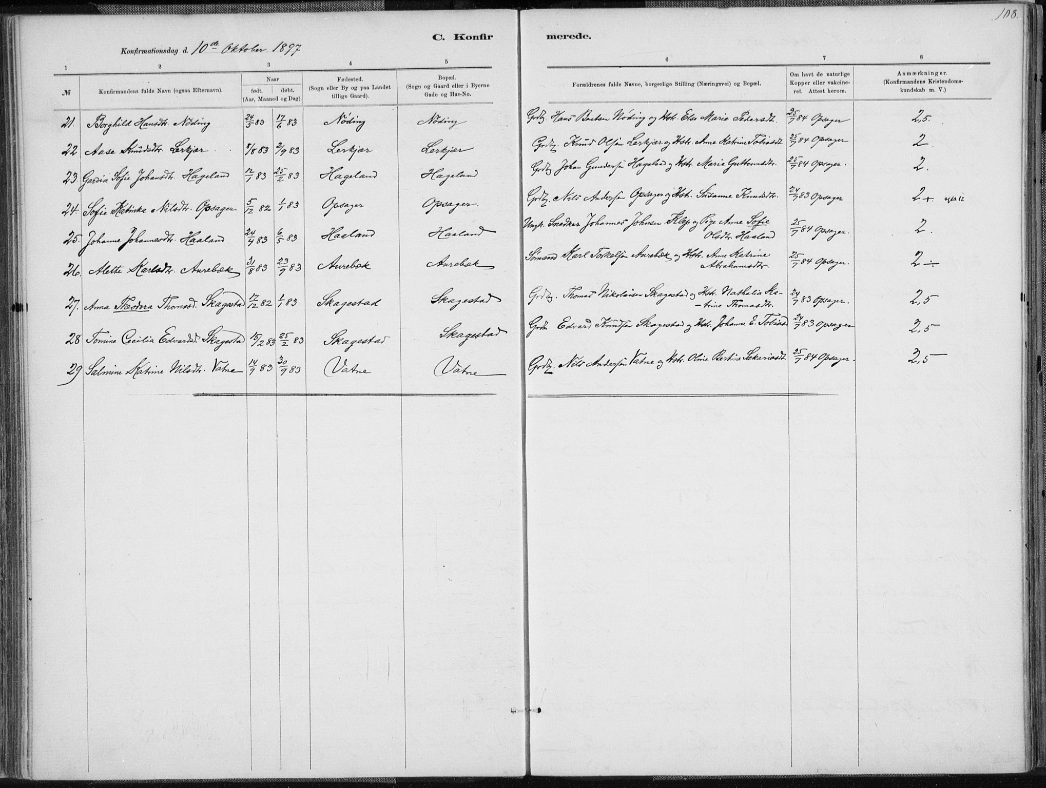 Holum sokneprestkontor, SAK/1111-0022/F/Fa/Faa/L0007: Parish register (official) no. A 7, 1884-1907, p. 108