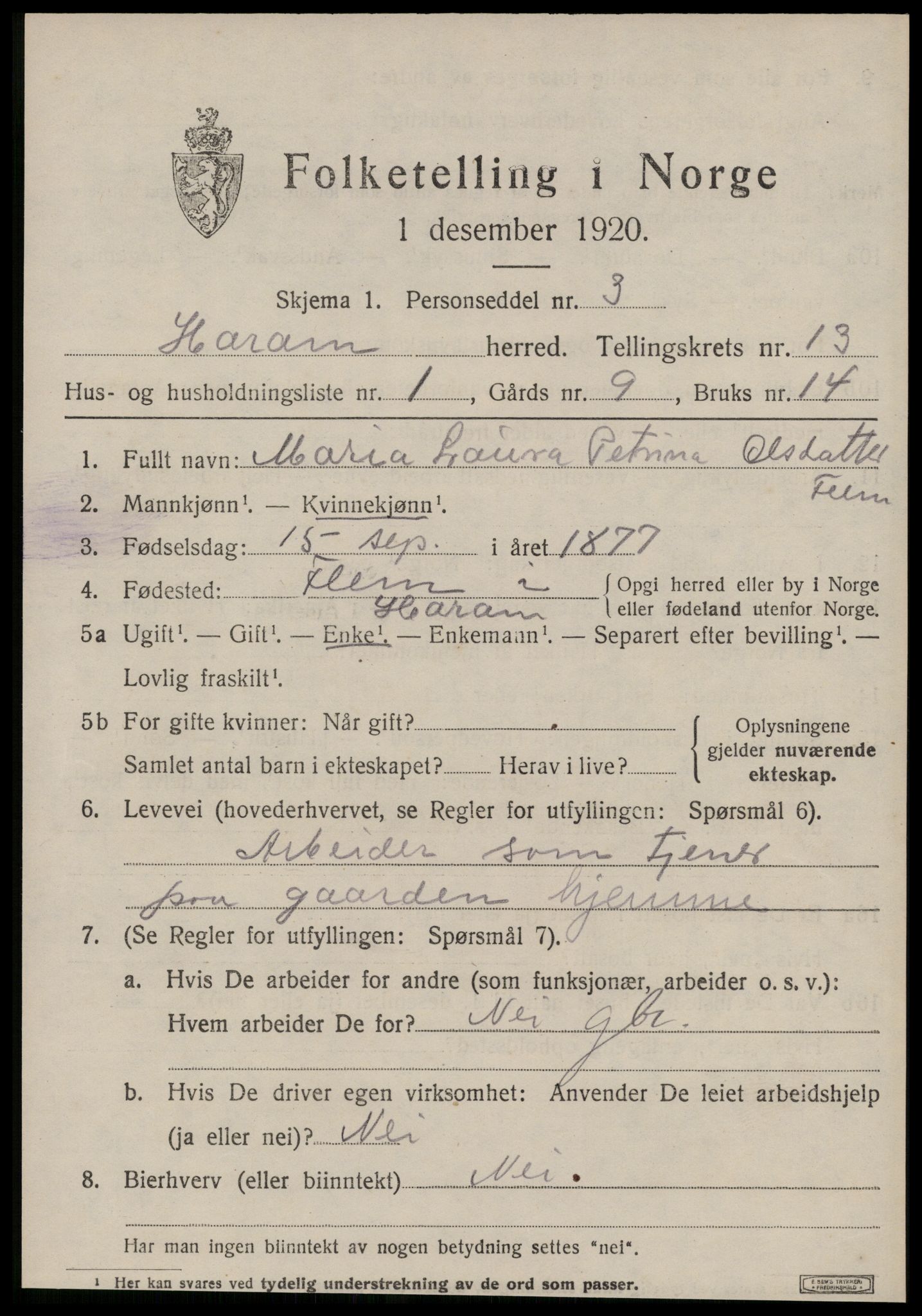 SAT, 1920 census for Haram, 1920, p. 6997