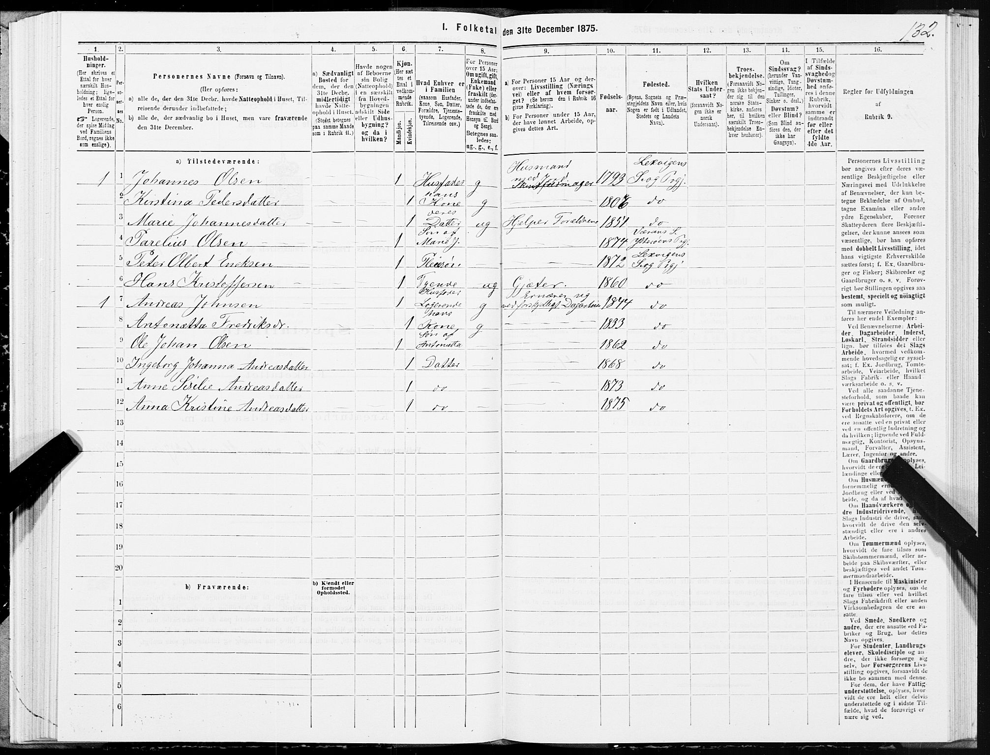 SAT, 1875 census for 1718P Leksvik, 1875, p. 2132