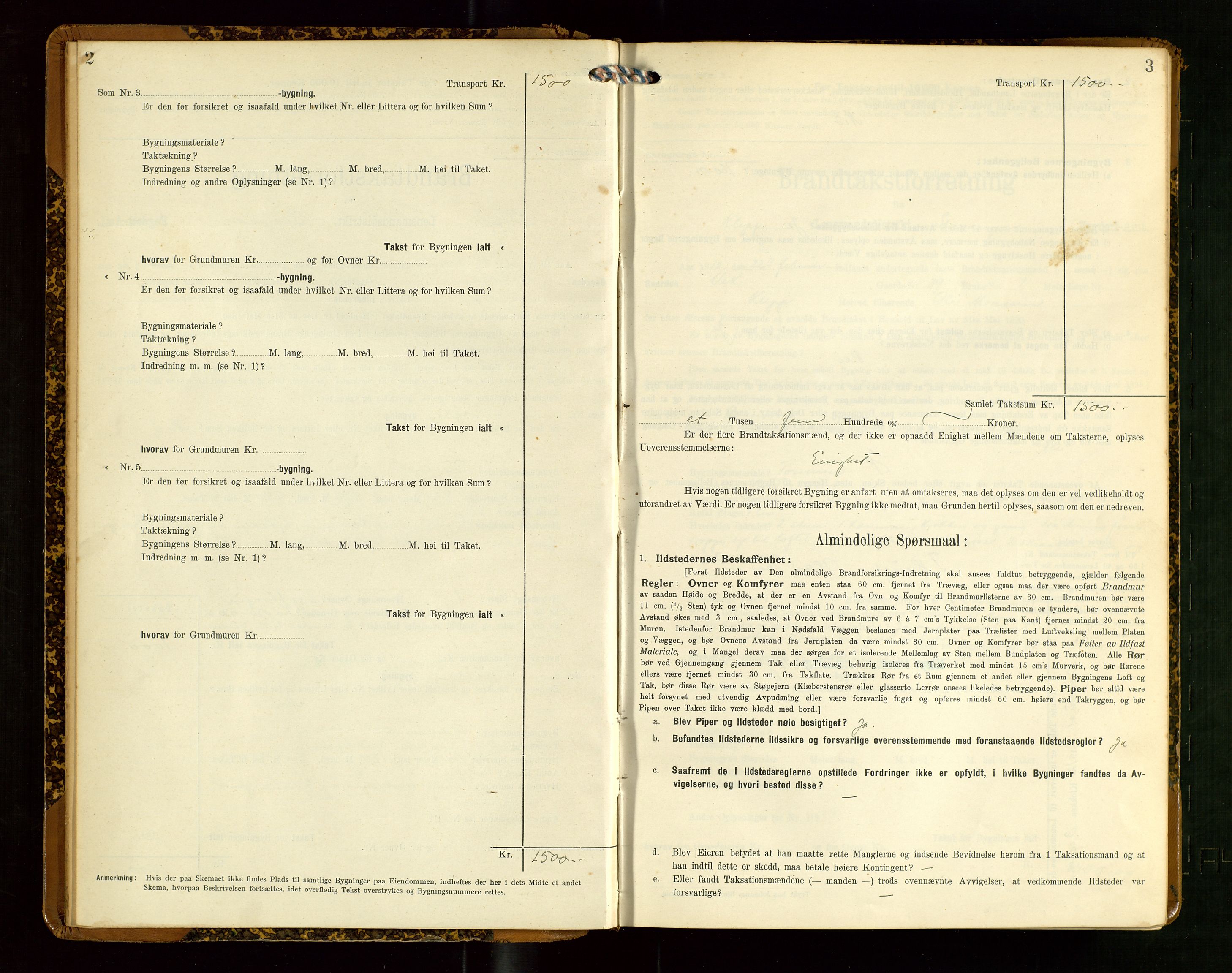 Klepp lensmannskontor, AV/SAST-A-100163/Goc/L0007: "Brandtaxationsprotokol" m/register, 1911-1915, p. 2-3