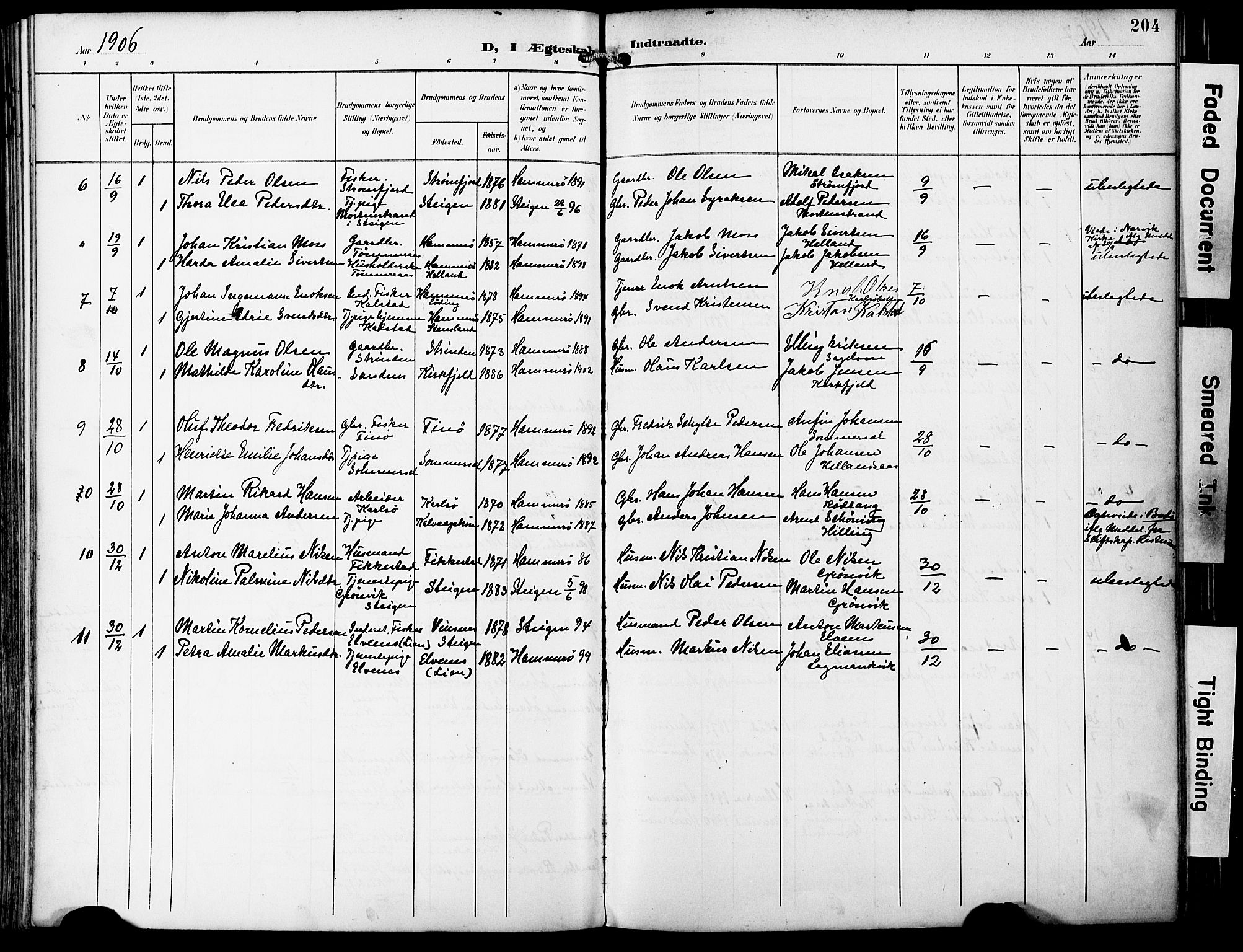 Ministerialprotokoller, klokkerbøker og fødselsregistre - Nordland, SAT/A-1459/859/L0848: Parish register (official) no. 859A08, 1900-1912, p. 204