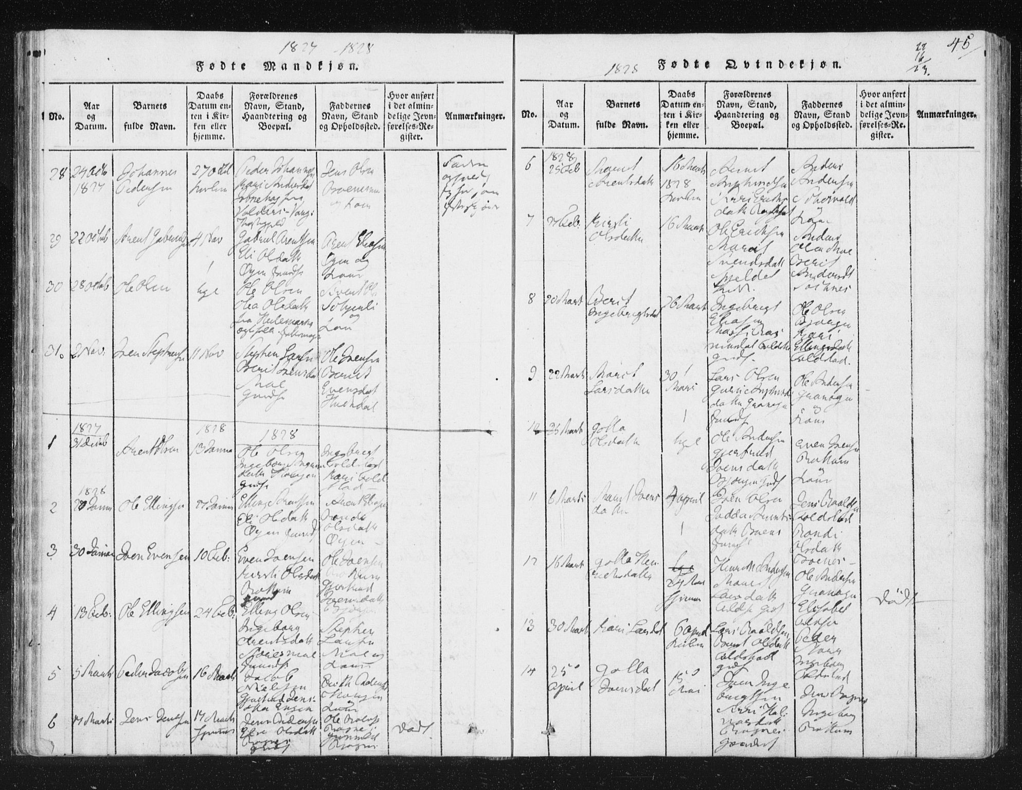 Ministerialprotokoller, klokkerbøker og fødselsregistre - Sør-Trøndelag, SAT/A-1456/687/L0996: Parish register (official) no. 687A04, 1816-1842, p. 45