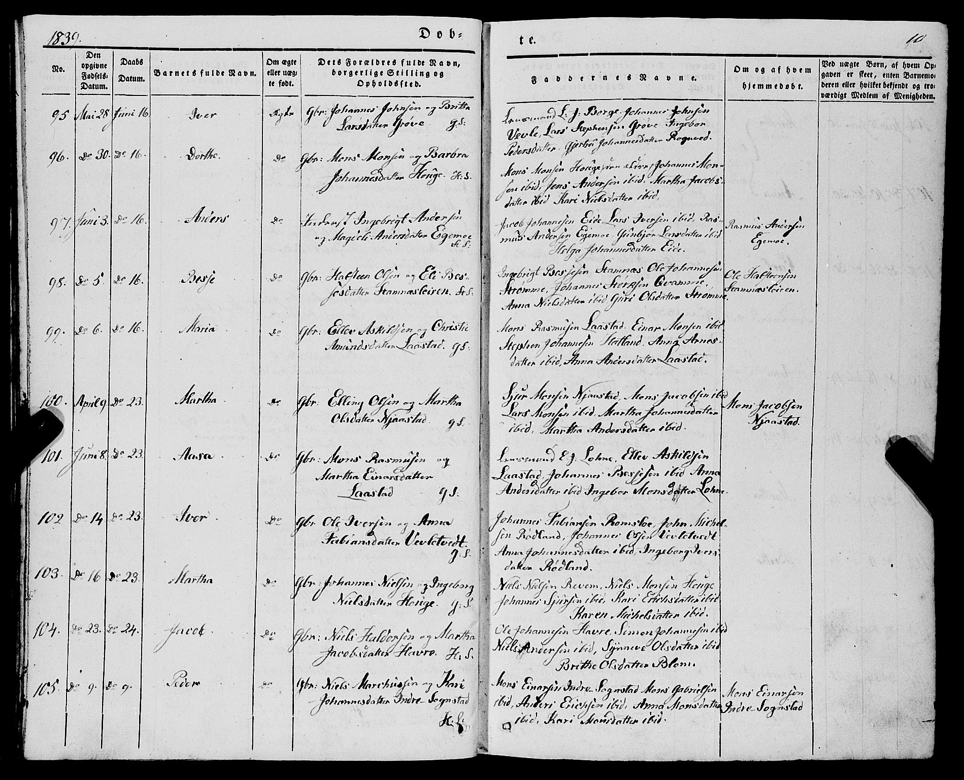 Haus sokneprestembete, AV/SAB-A-75601/H/Haa: Parish register (official) no. A 15, 1838-1847, p. 10