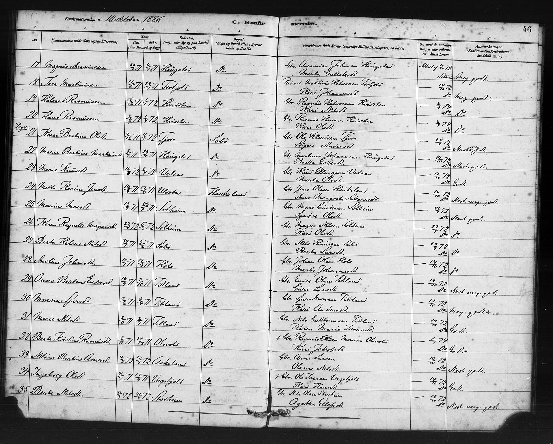 Manger sokneprestembete, AV/SAB-A-76801/H/Haa: Parish register (official) no. D 1, 1881-1892, p. 45