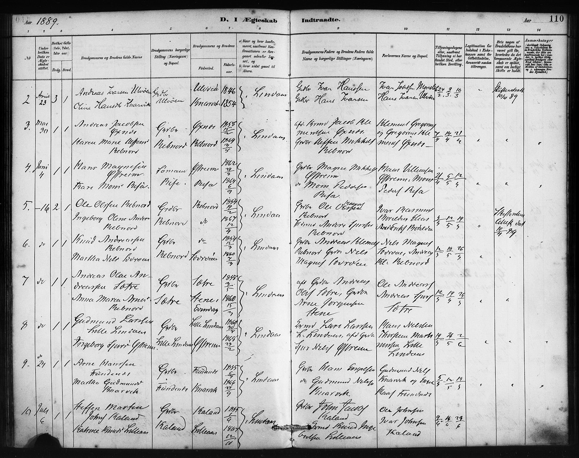 Lindås Sokneprestembete, SAB/A-76701/H/Haa: Parish register (official) no. C 1, 1886-1896, p. 110