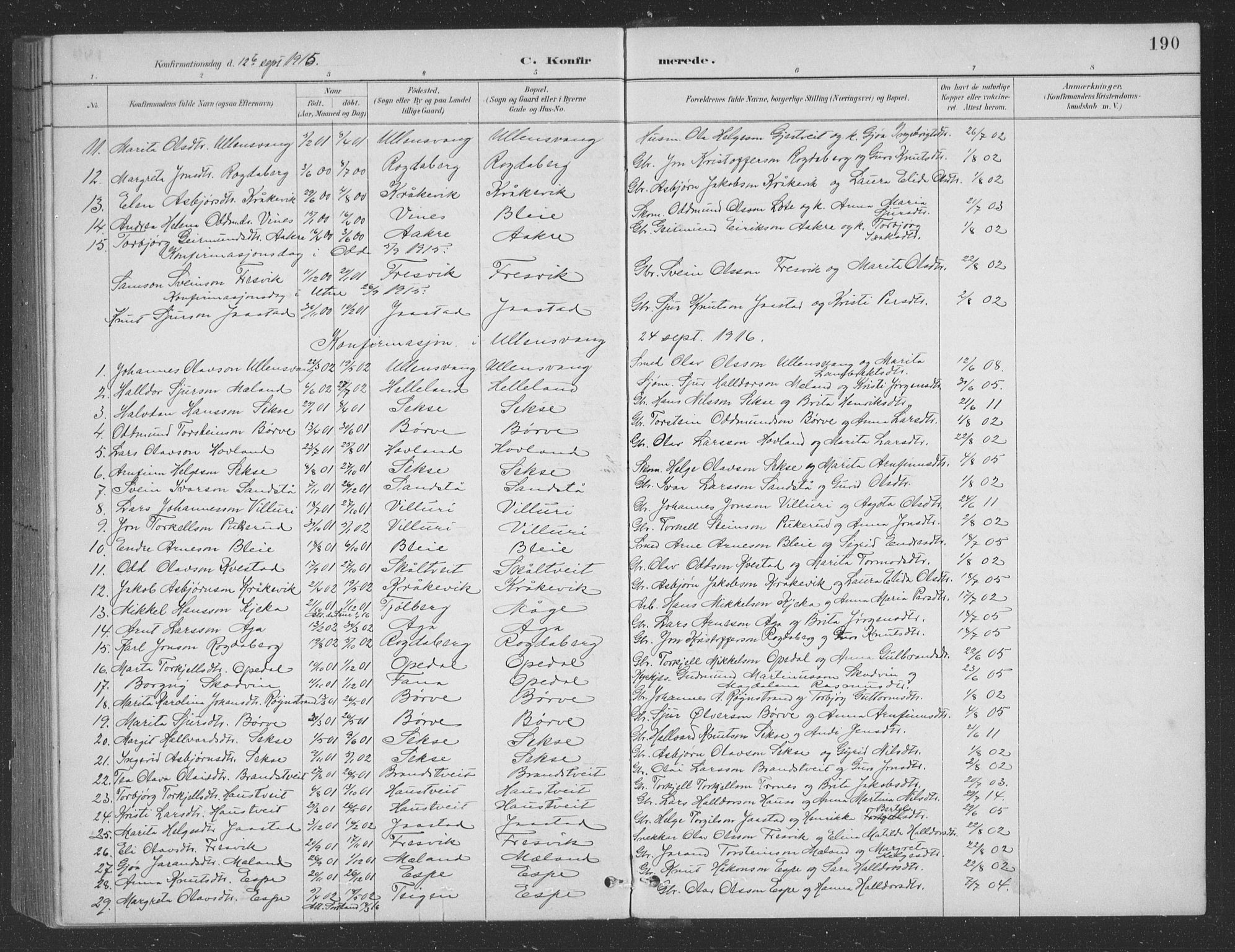 Ullensvang sokneprestembete, SAB/A-78701/H/Hab: Parish register (copy) no. B 11, 1887-1939, p. 190