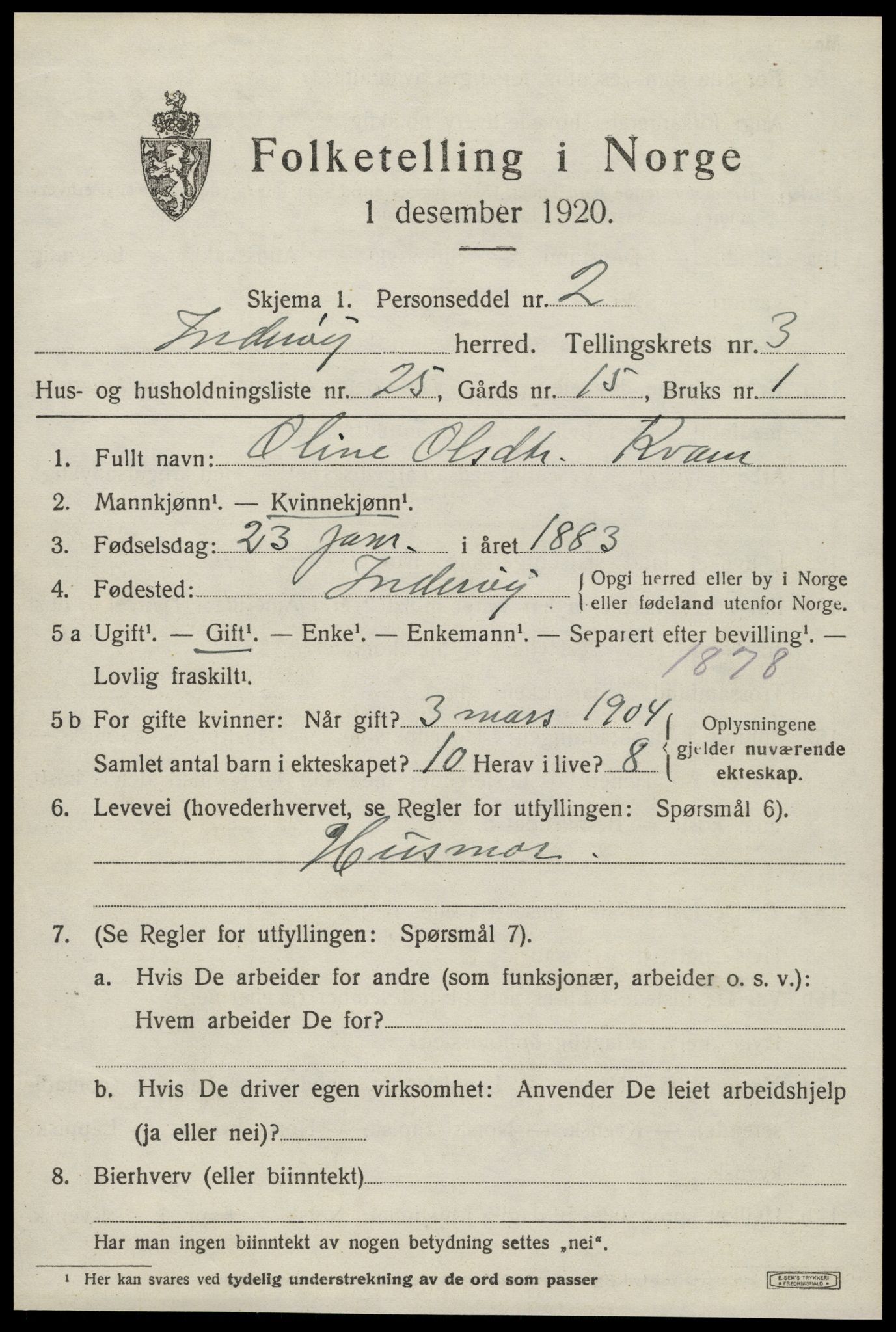 SAT, 1920 census for Inderøy, 1920, p. 2897