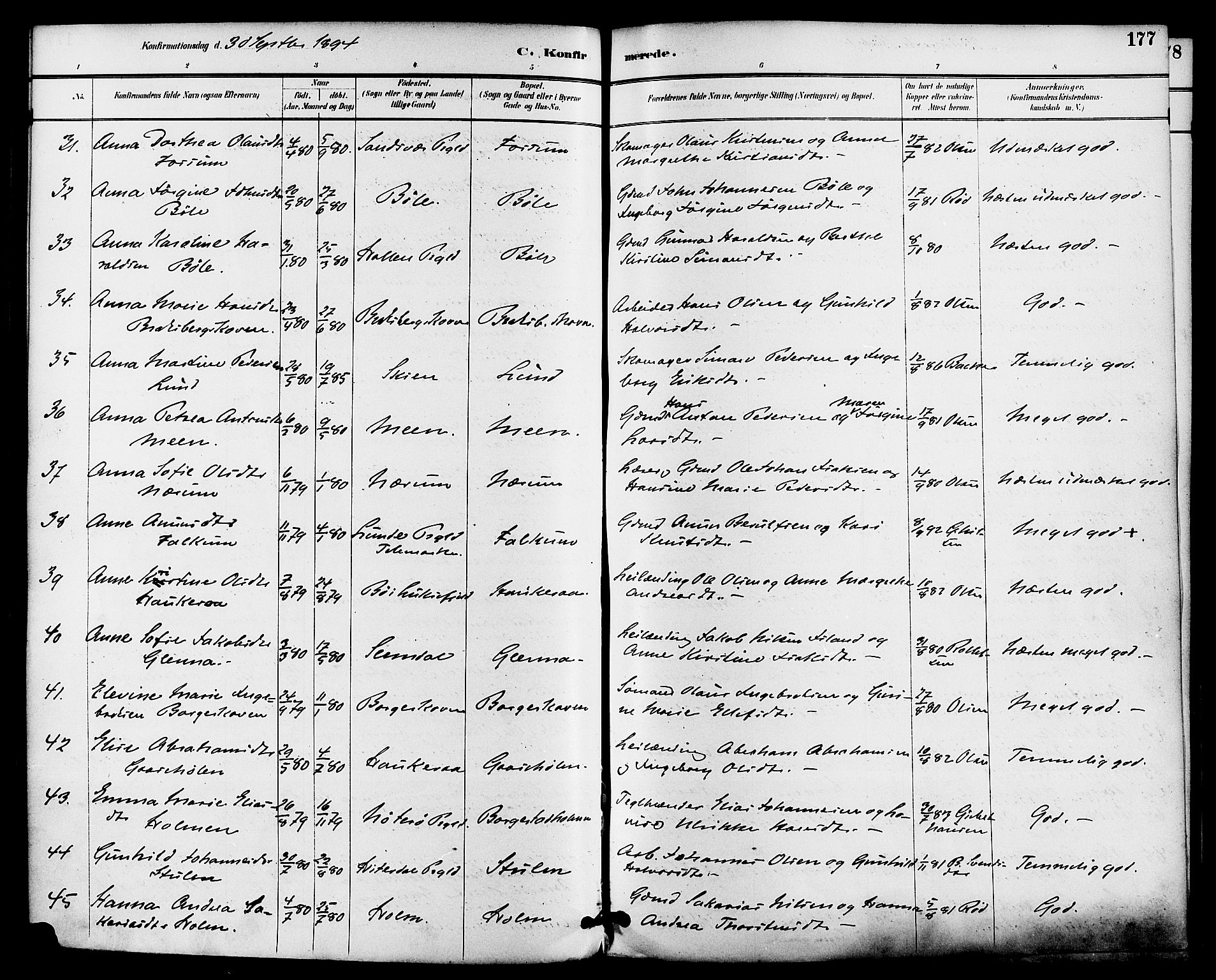 Gjerpen kirkebøker, AV/SAKO-A-265/F/Fa/L0010: Parish register (official) no. I 10, 1886-1895, p. 177