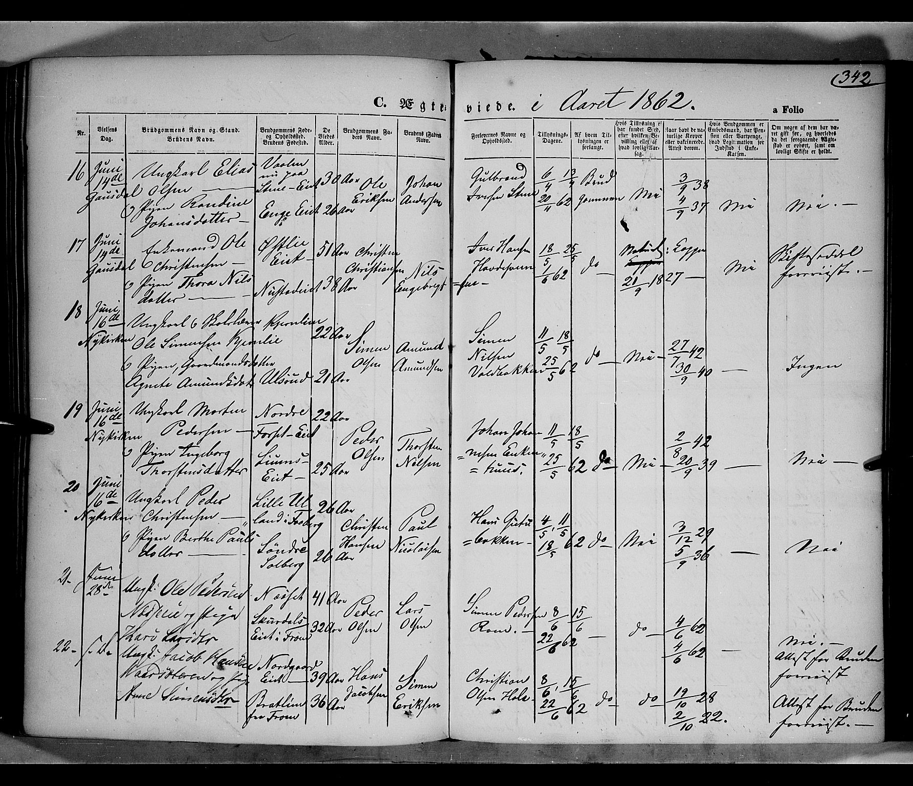 Gausdal prestekontor, SAH/PREST-090/H/Ha/Haa/L0009: Parish register (official) no. 9, 1862-1873, p. 342