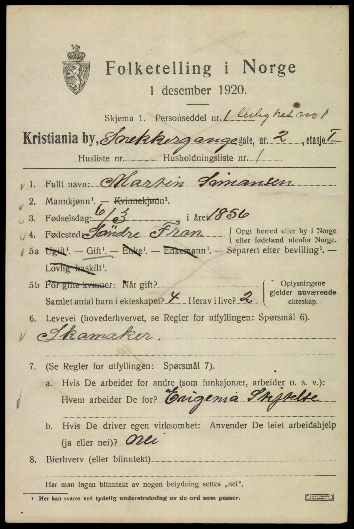 SAO, 1920 census for Kristiania, 1920, p. 521481