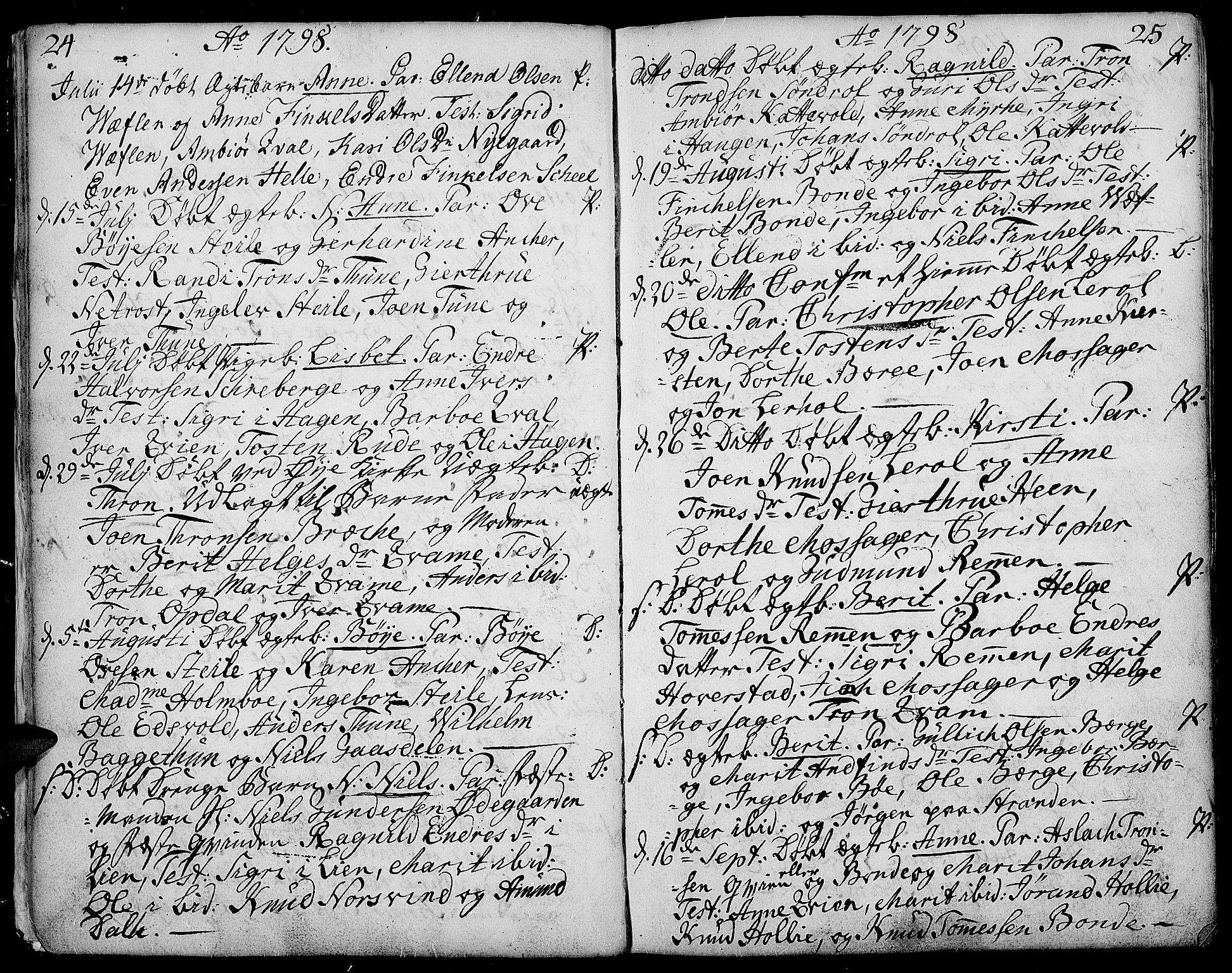Vang prestekontor, Valdres, AV/SAH-PREST-140/H/Ha/L0002: Parish register (official) no. 2, 1796-1808, p. 24-25