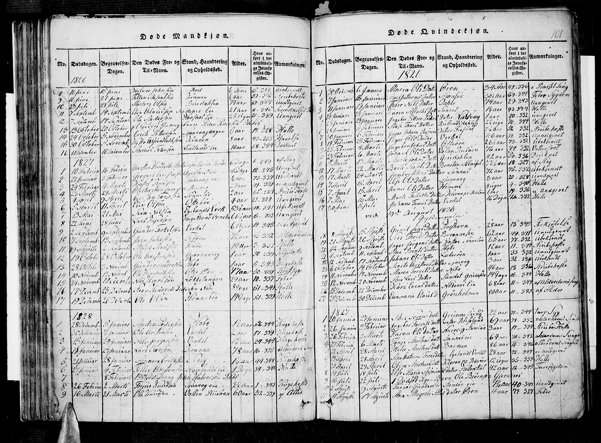 Søndeled sokneprestkontor, SAK/1111-0038/F/Fb/L0002: Parish register (copy) no. B 2, 1816-1839, p. 101