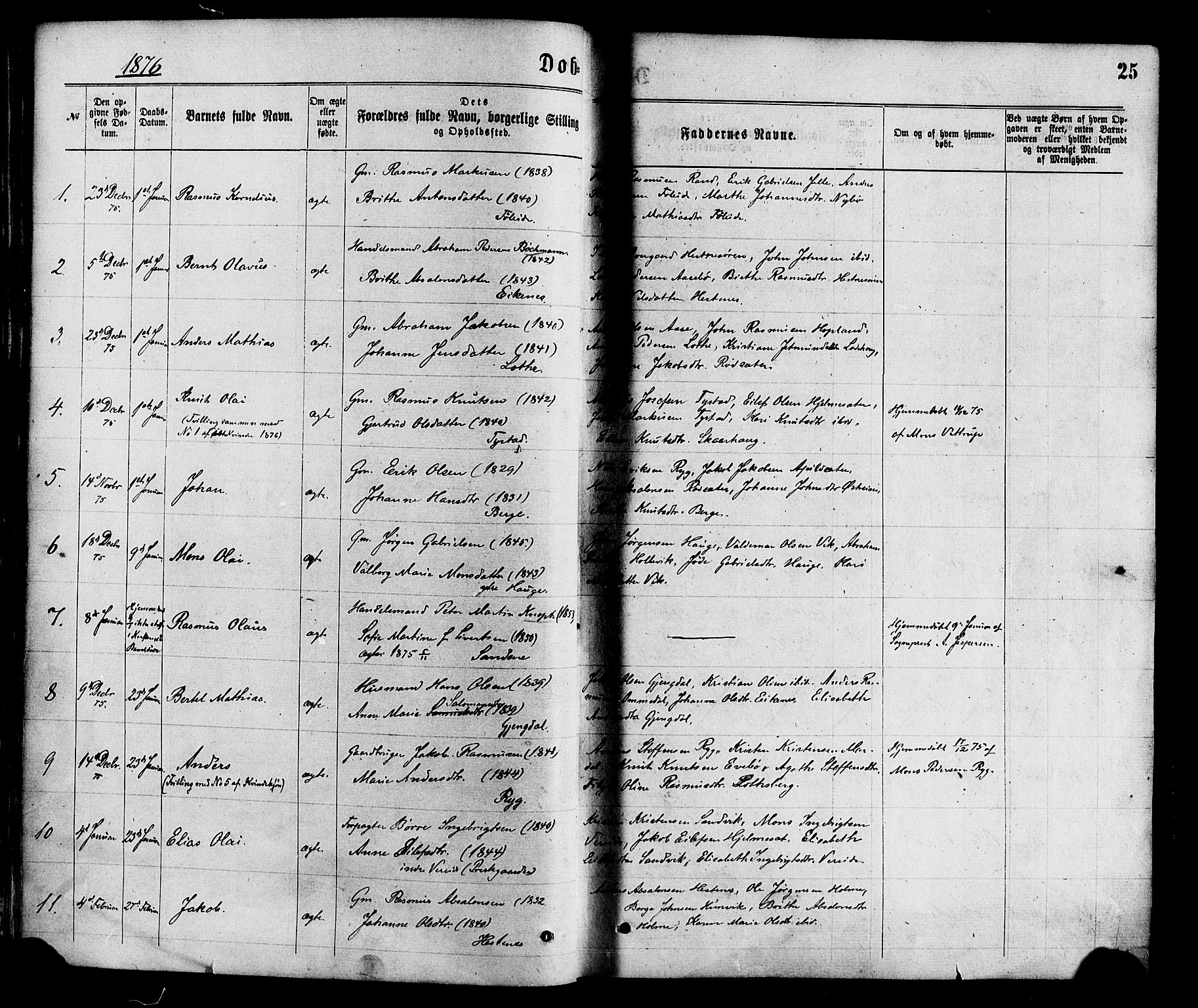 Gloppen sokneprestembete, SAB/A-80101/H/Haa/Haaa/L0010: Parish register (official) no. A 10, 1871-1884, p. 25