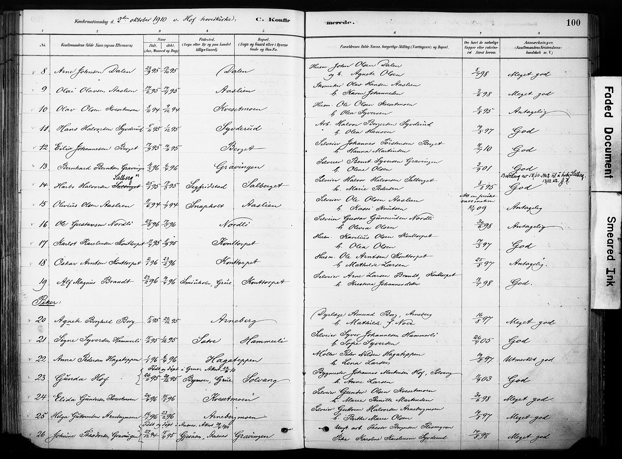 Hof prestekontor, SAH/PREST-038/H/Ha/Haa/L0011: Parish register (official) no. 11, 1879-1911, p. 100