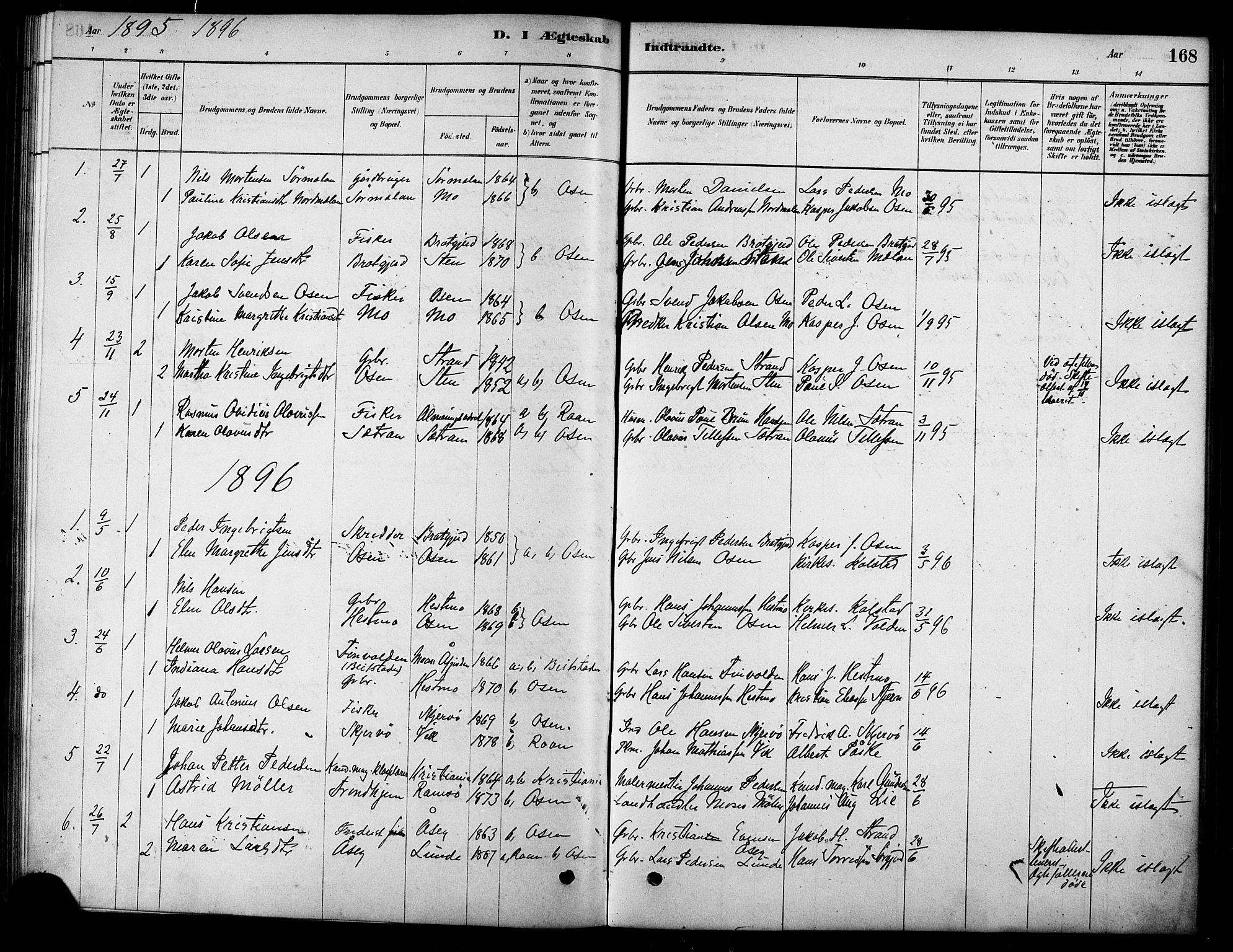 Ministerialprotokoller, klokkerbøker og fødselsregistre - Sør-Trøndelag, SAT/A-1456/658/L0722: Parish register (official) no. 658A01, 1879-1896, p. 168