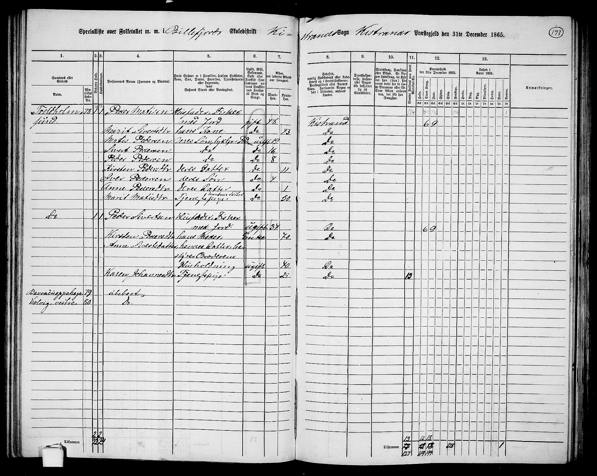 RA, 1865 census for Kistrand, 1865, p. 24