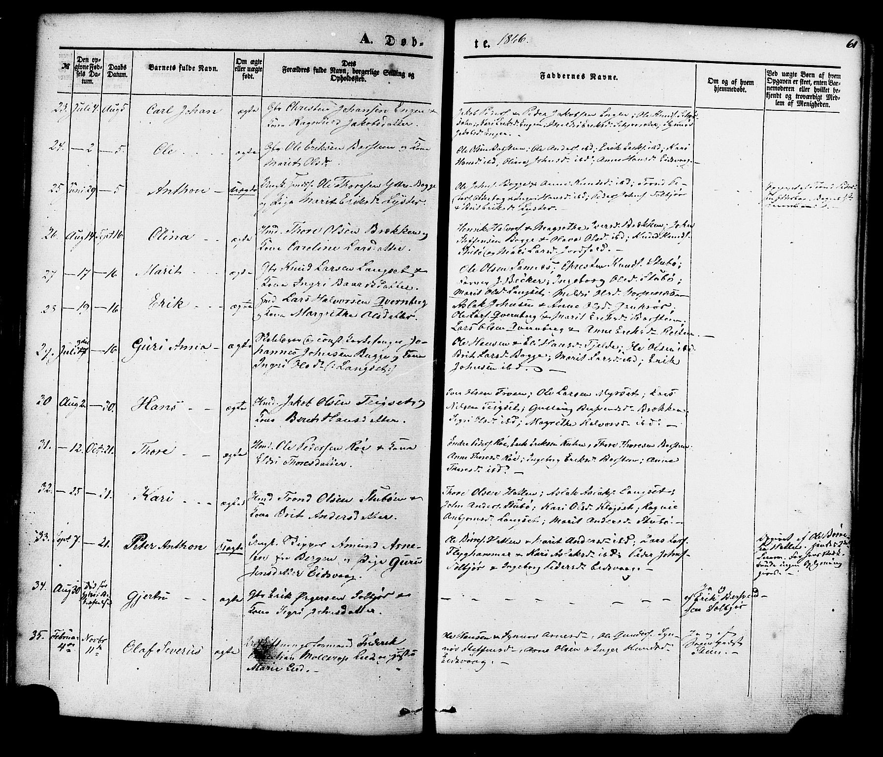 Ministerialprotokoller, klokkerbøker og fødselsregistre - Møre og Romsdal, SAT/A-1454/551/L0625: Parish register (official) no. 551A05, 1846-1879, p. 61