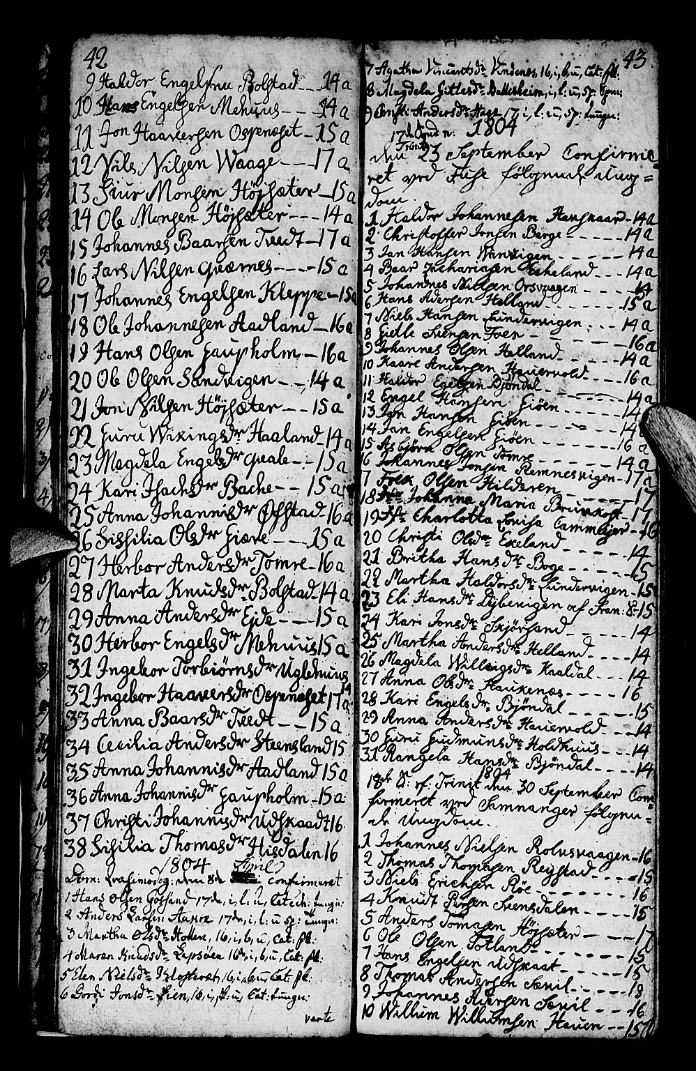 Os sokneprestembete, SAB/A-99929: Parish register (official) no. A 13, 1783-1810, p. 42-43