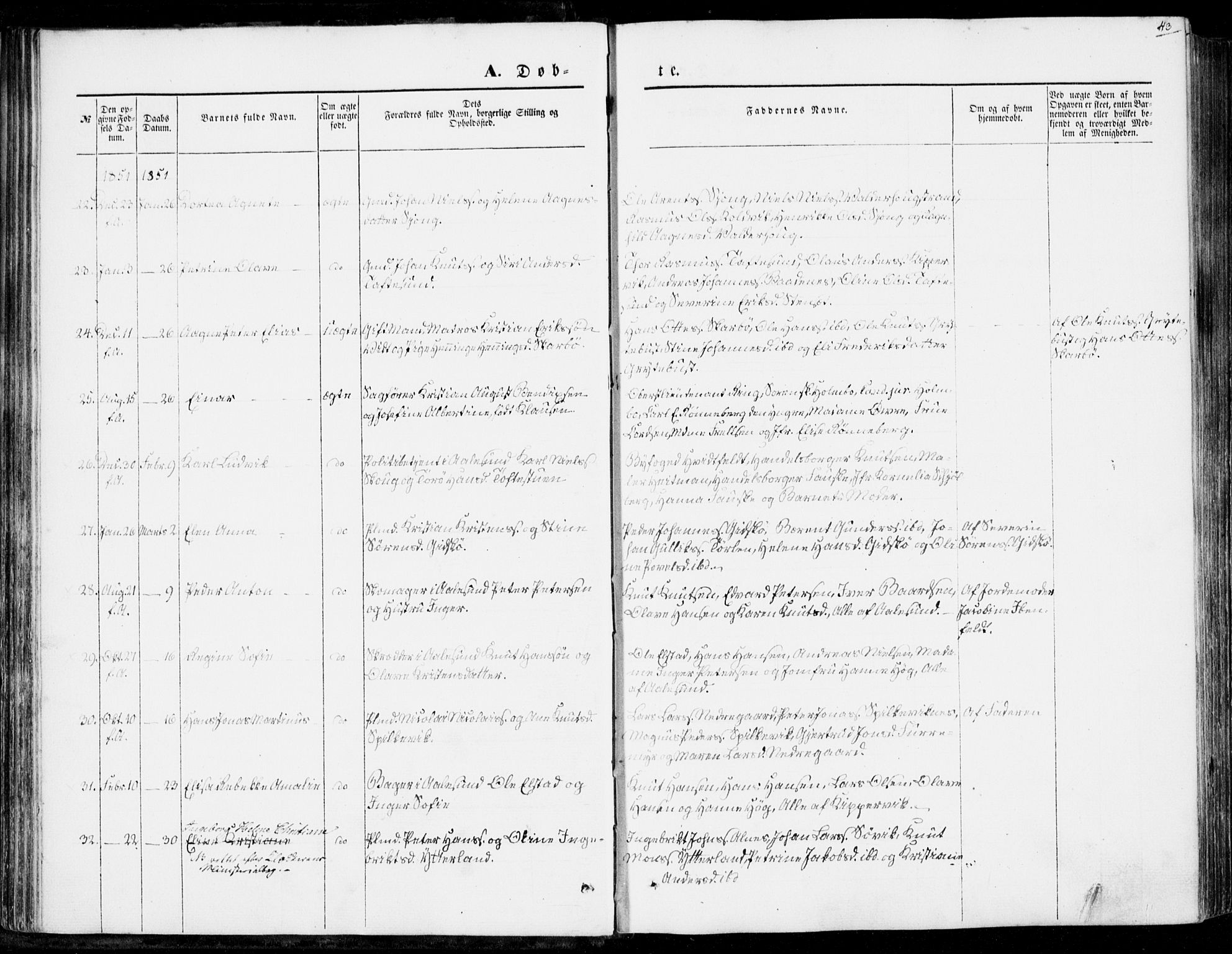 Ministerialprotokoller, klokkerbøker og fødselsregistre - Møre og Romsdal, AV/SAT-A-1454/528/L0397: Parish register (official) no. 528A08, 1848-1858, p. 43