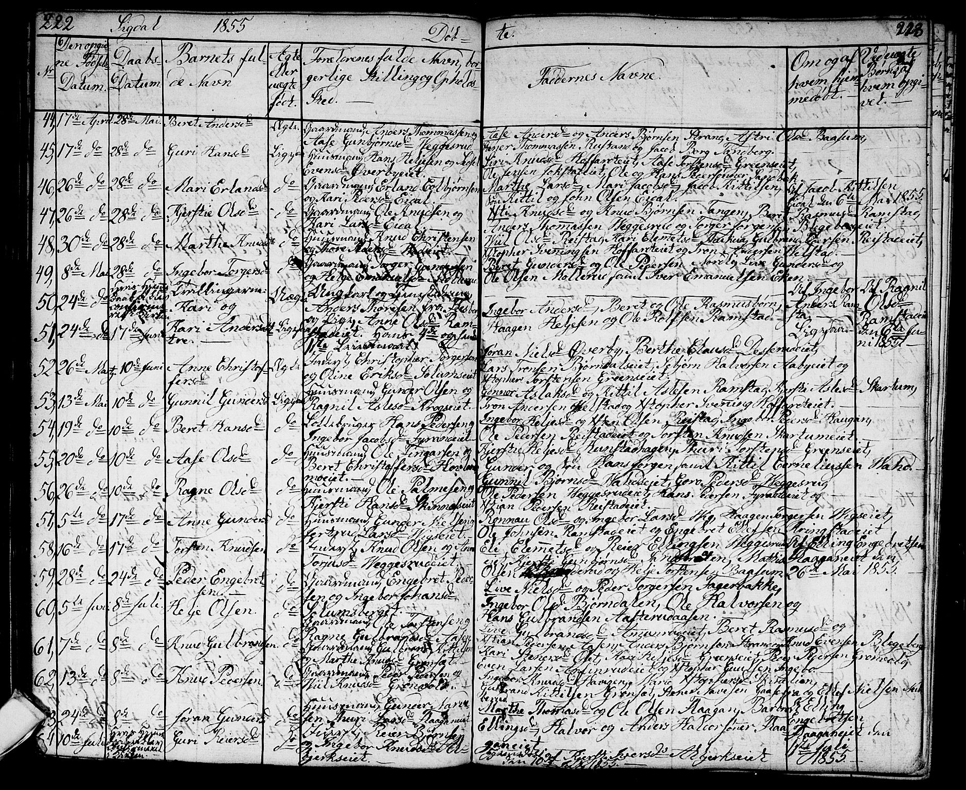 Sigdal kirkebøker, AV/SAKO-A-245/G/Ga/L0002: Parish register (copy) no. I 2, 1835-1856, p. 222-223