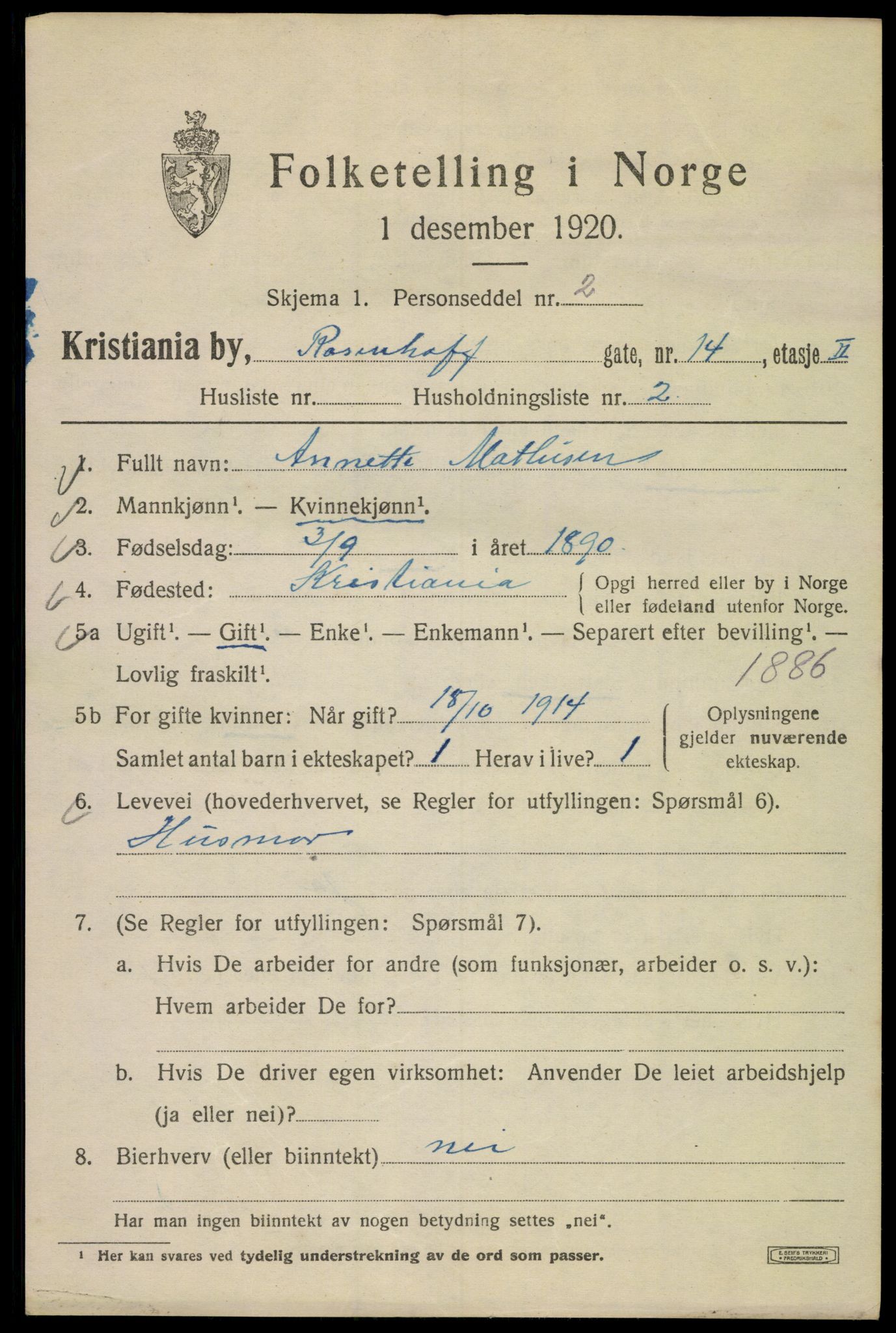 SAO, 1920 census for Kristiania, 1920, p. 466369