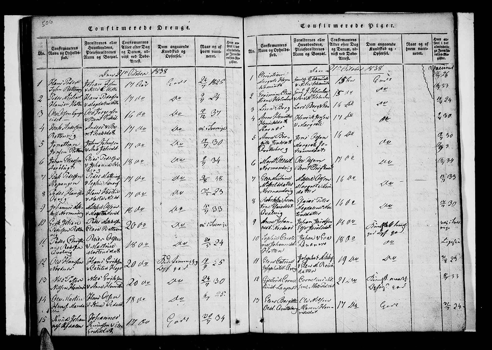 Lyngen sokneprestembete, AV/SATØ-S-1289/H/He/Hea/L0003kirke: Parish register (official) no. 3, 1822-1838, p. 506-507