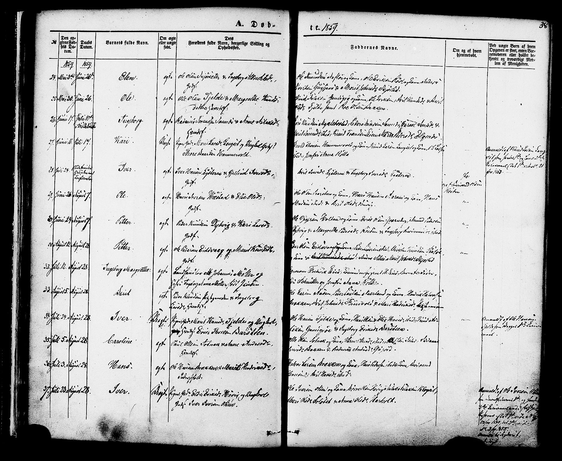 Ministerialprotokoller, klokkerbøker og fødselsregistre - Møre og Romsdal, SAT/A-1454/551/L0625: Parish register (official) no. 551A05, 1846-1879, p. 38