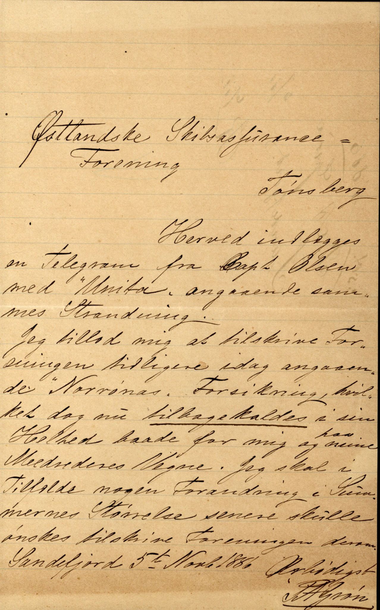 Pa 63 - Østlandske skibsassuranceforening, VEMU/A-1079/G/Ga/L0019/0004: Havaridokumenter / Unita, L'Union, Lympha, Medbør, Kommandør, Svend Foyn, 1886, p. 13
