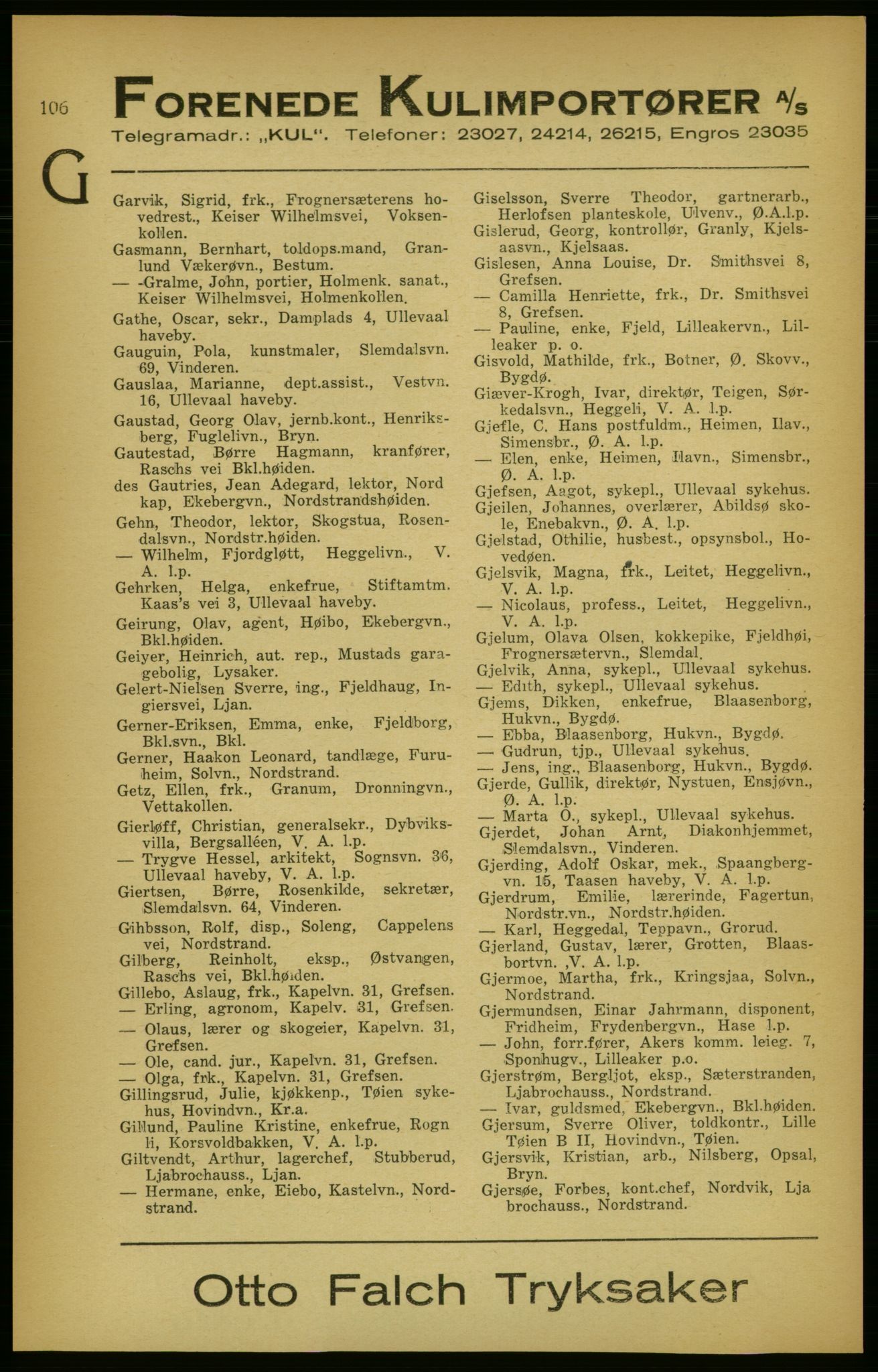 Aker adressebok/adressekalender, PUBL/001/A/003: Akers adressekalender, 1924-1925, p. 106
