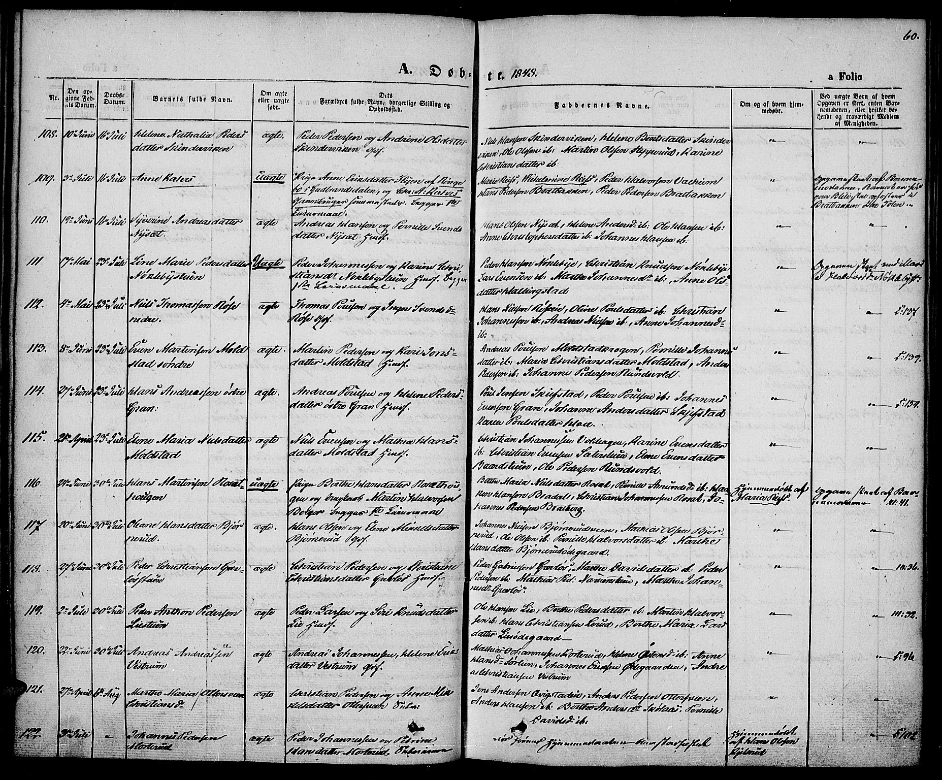 Vestre Toten prestekontor, AV/SAH-PREST-108/H/Ha/Haa/L0004: Parish register (official) no. 4, 1844-1849, p. 60