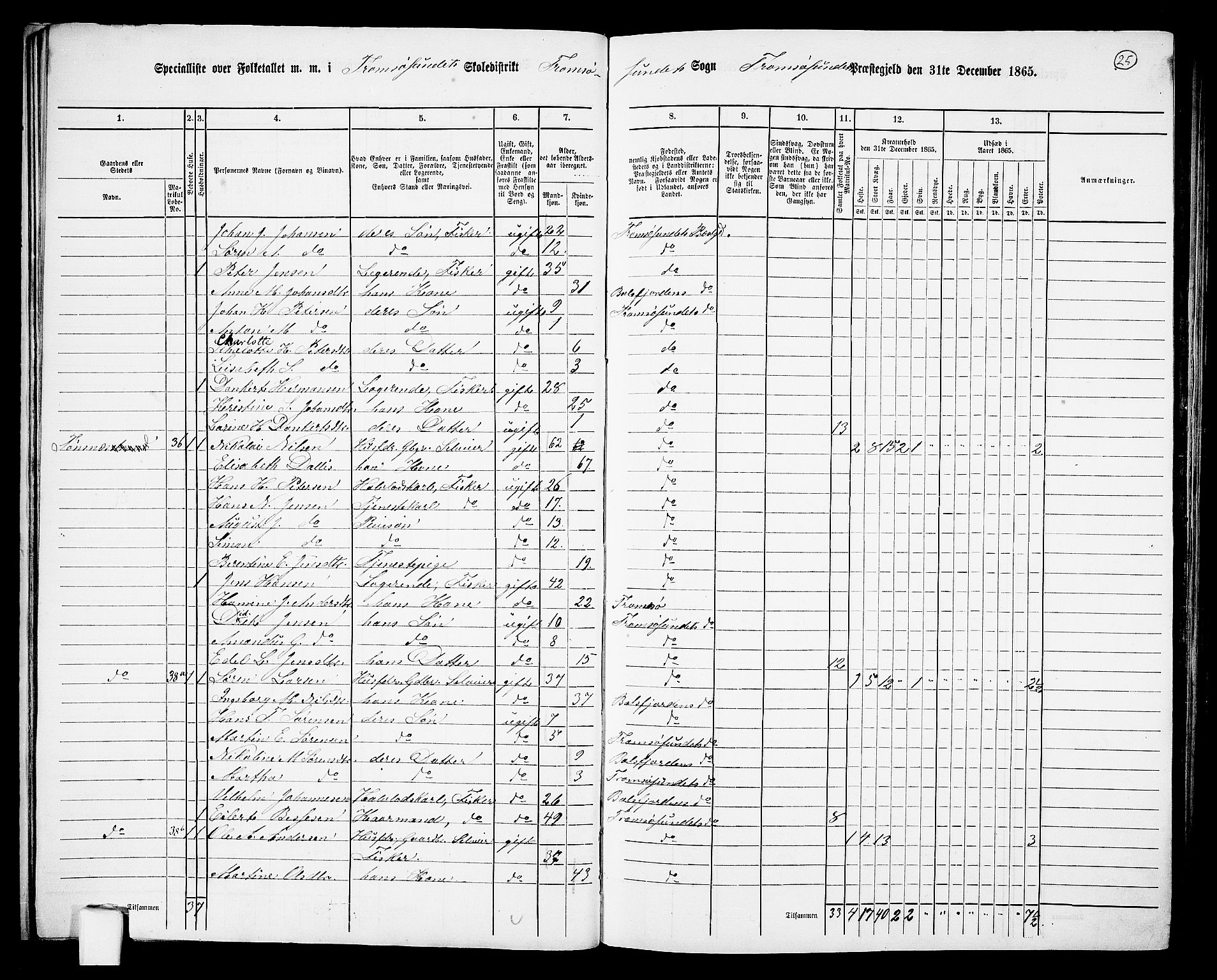 RA, 1865 census for Tromsøysund, 1865, p. 25