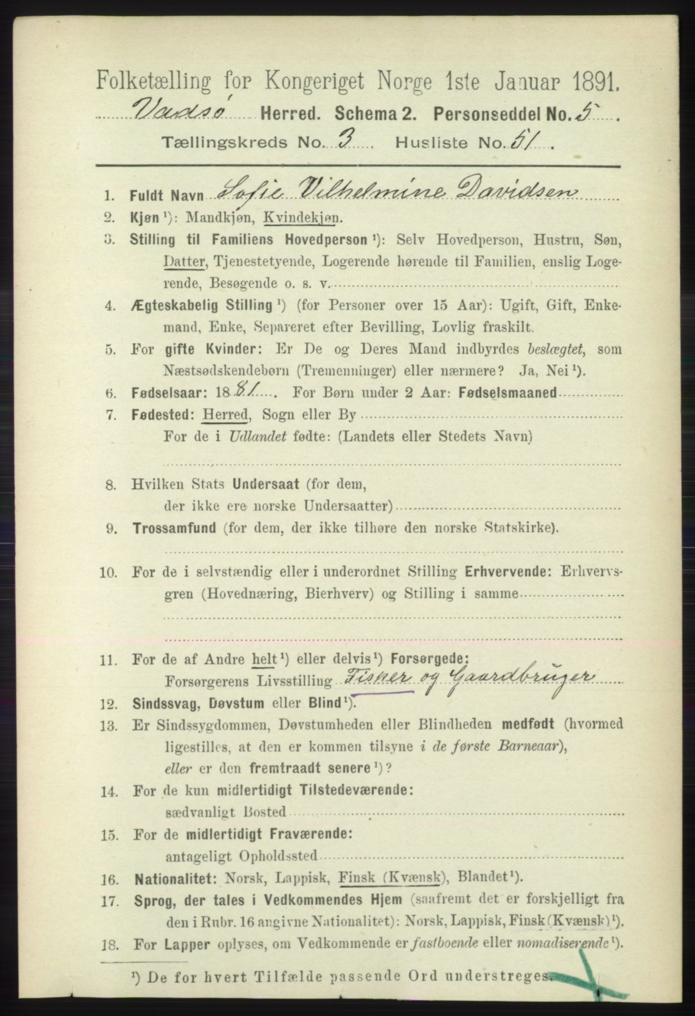 RA, 1891 census for 2029 Vadsø, 1891, p. 1130