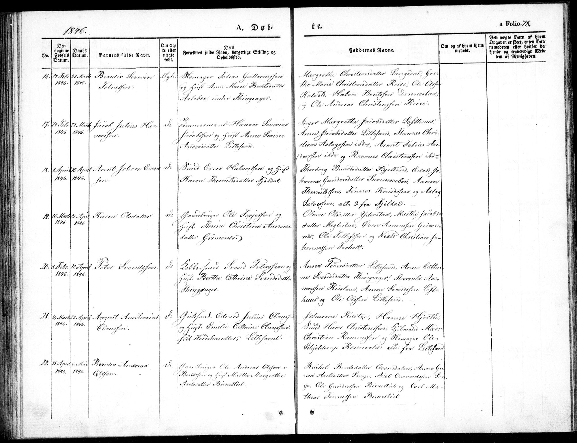 Vestre Moland sokneprestkontor, AV/SAK-1111-0046/F/Fb/Fbb/L0002: Parish register (copy) no. B 2, 1836-1851, p. 78