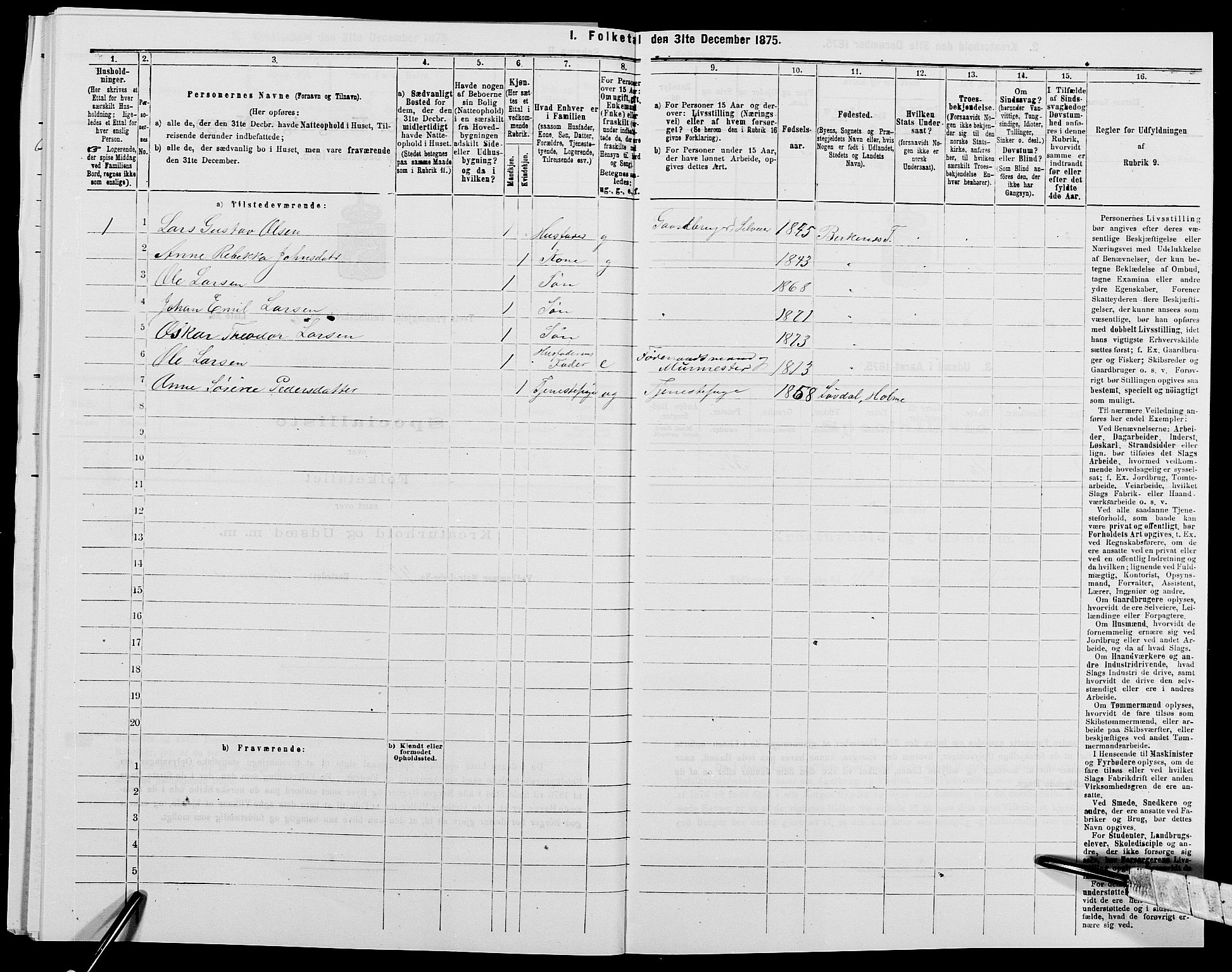SAK, 1875 census for 1013P Tveit, 1875, p. 881