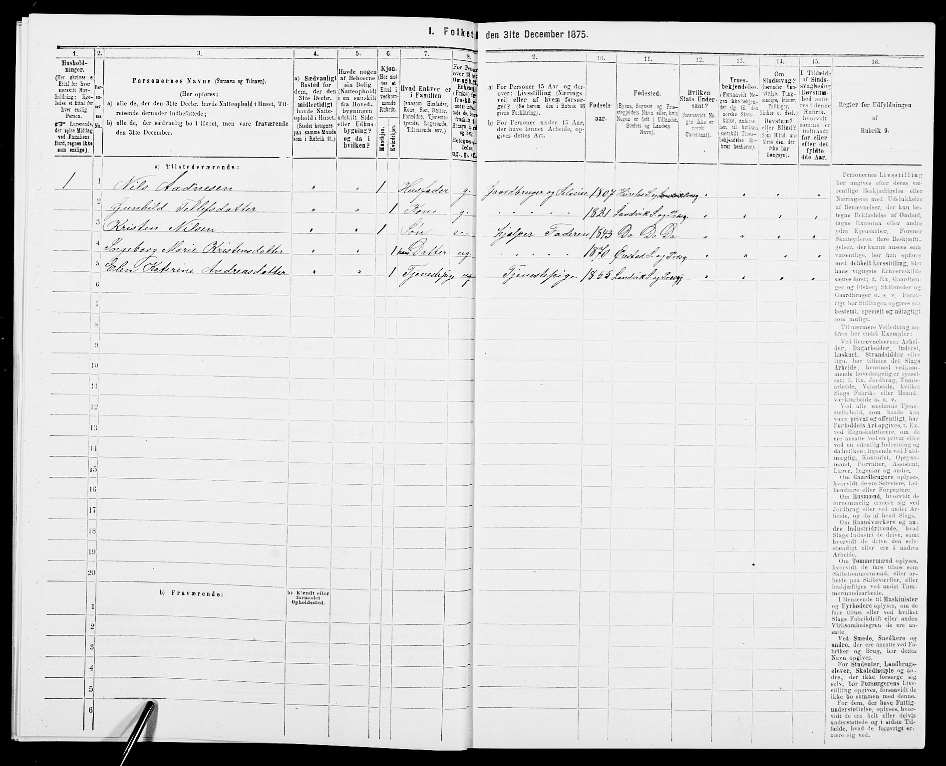 SAK, 1875 census for 0920P Øyestad, 1875, p. 67