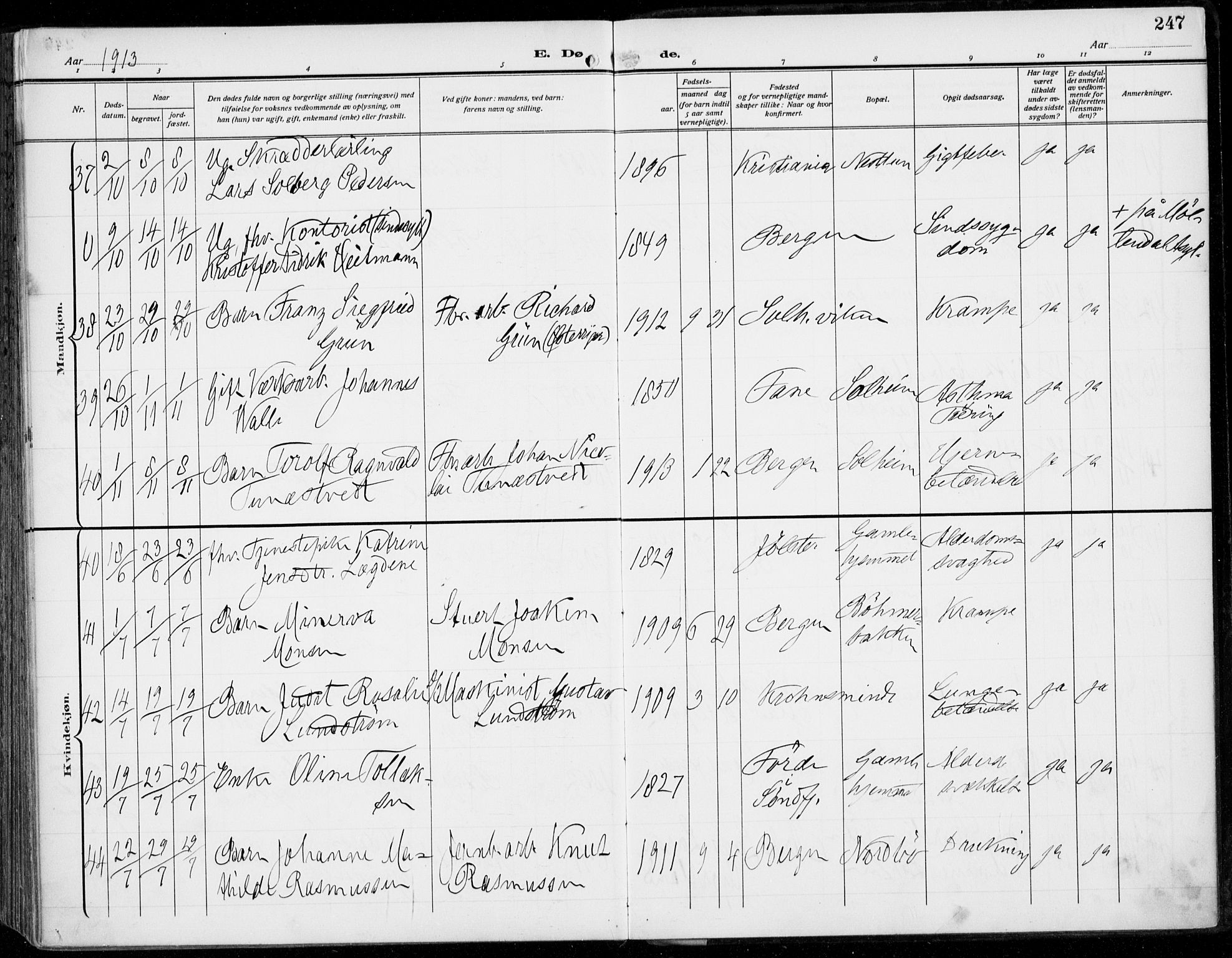 Årstad Sokneprestembete, AV/SAB-A-79301/H/Haa/L0009: Parish register (official) no. C 1, 1902-1918, p. 247