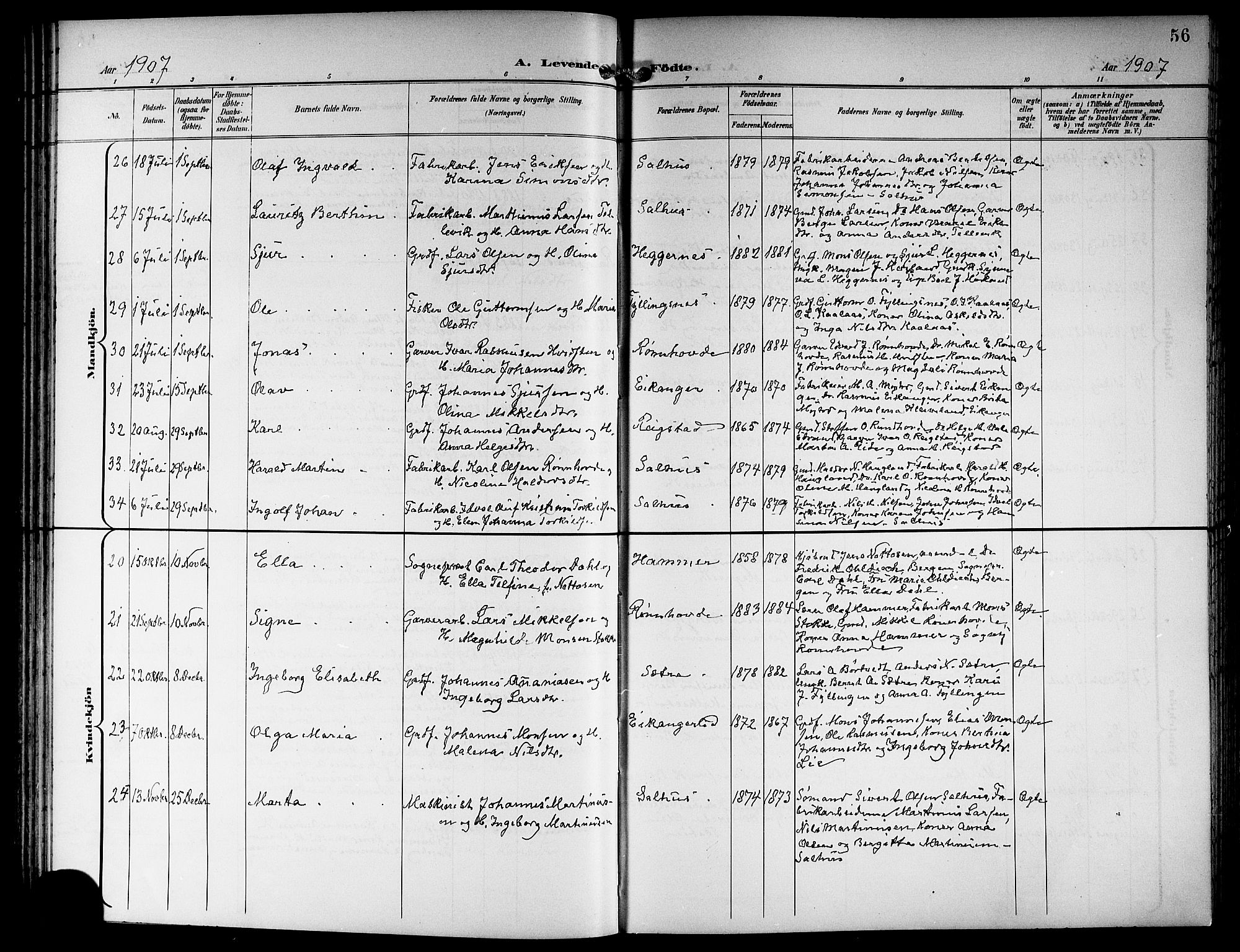 Hamre sokneprestembete, SAB/A-75501/H/Ha/Hab: Parish register (copy) no. B 4, 1898-1919, p. 56