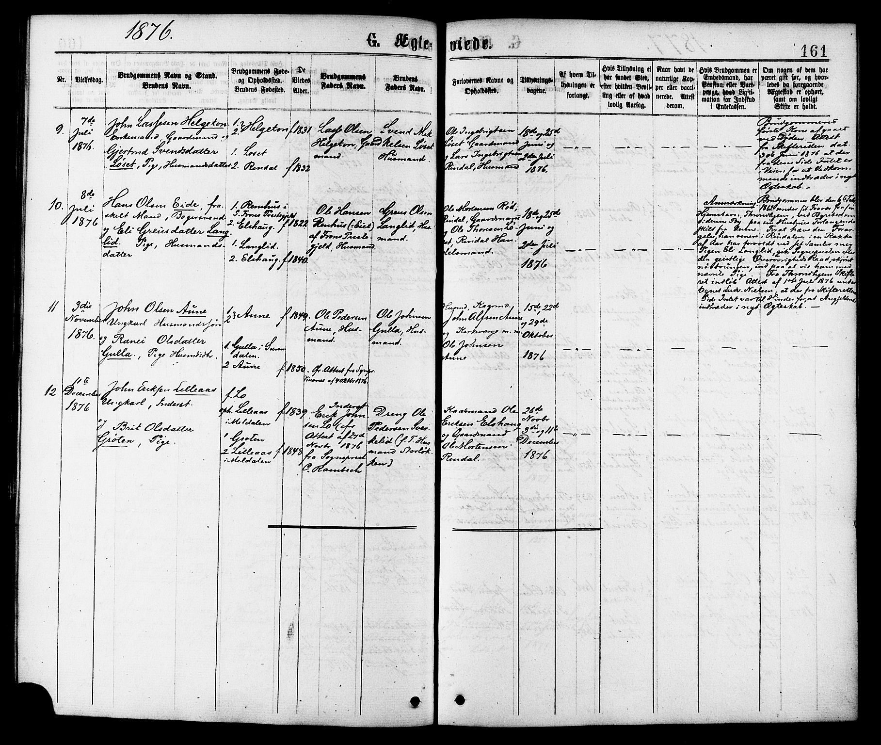 Ministerialprotokoller, klokkerbøker og fødselsregistre - Møre og Romsdal, AV/SAT-A-1454/598/L1068: Parish register (official) no. 598A02, 1872-1881, p. 161