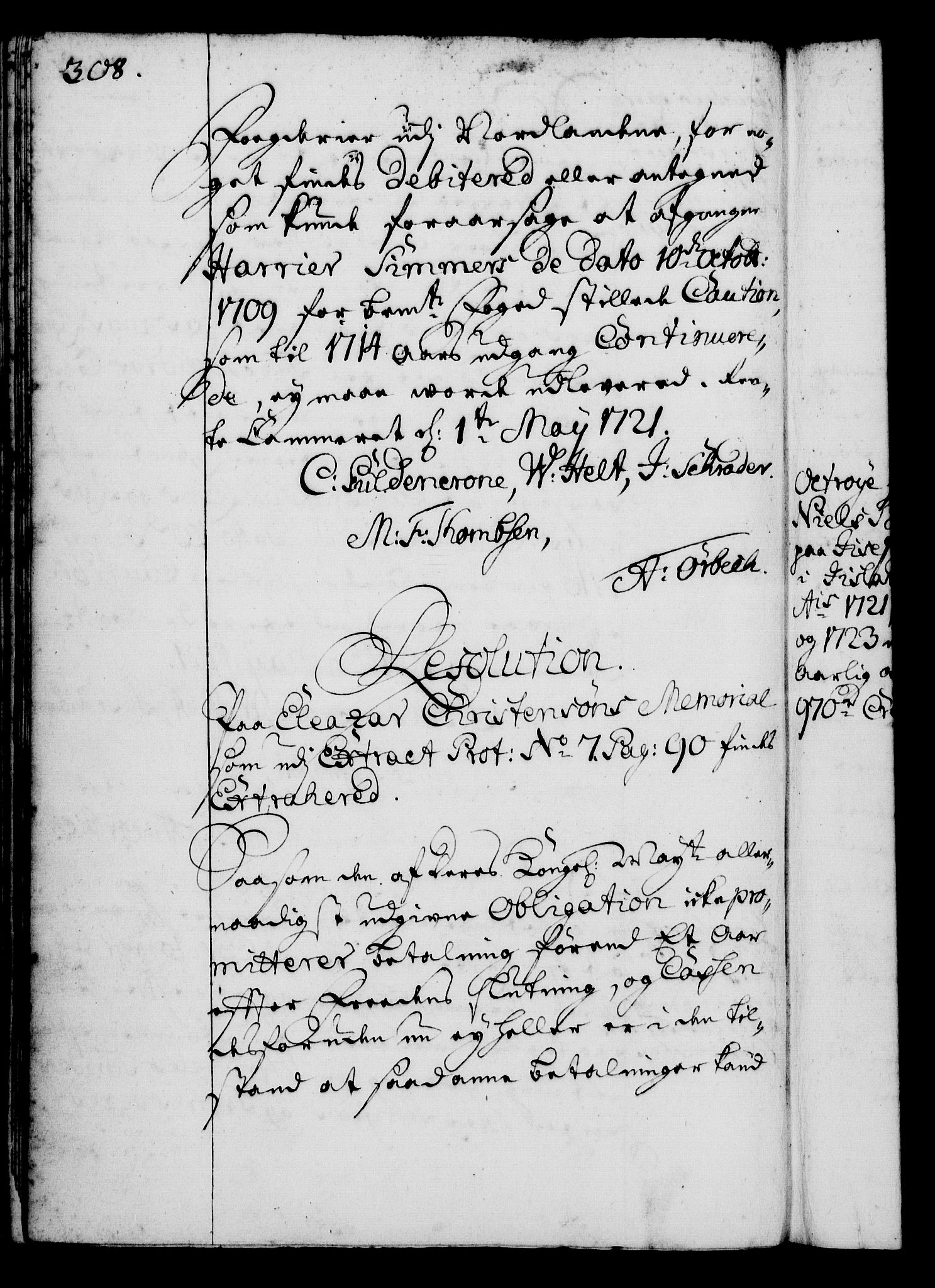 Rentekammeret, Kammerkanselliet, RA/EA-3111/G/Gg/Gga/L0001: Norsk ekspedisjonsprotokoll med register (merket RK 53.1), 1720-1723, p. 308