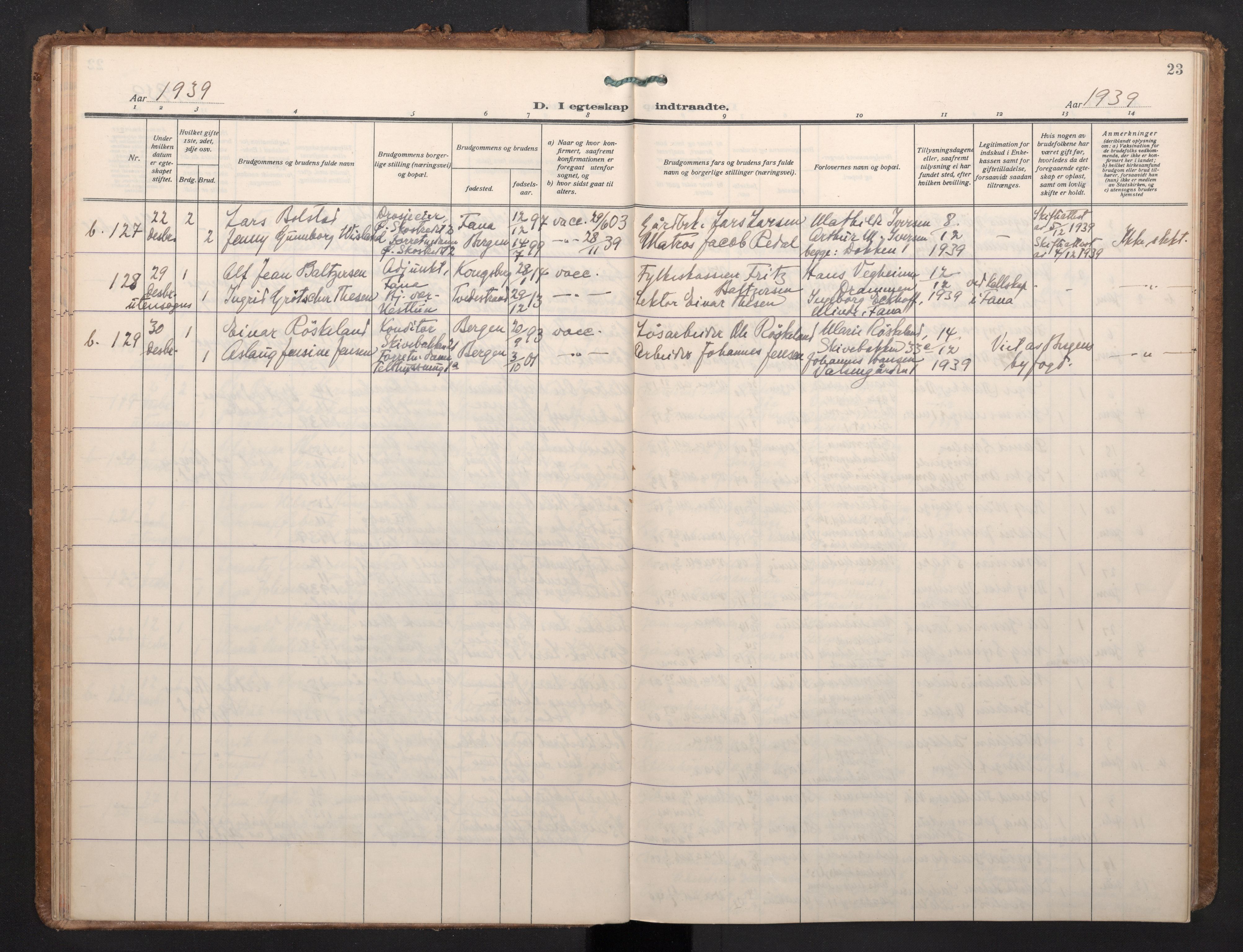 Korskirken sokneprestembete, AV/SAB-A-76101/H/Haa/L0040: Parish register (official) no. D 7, 1938-1952, p. 22b-23a