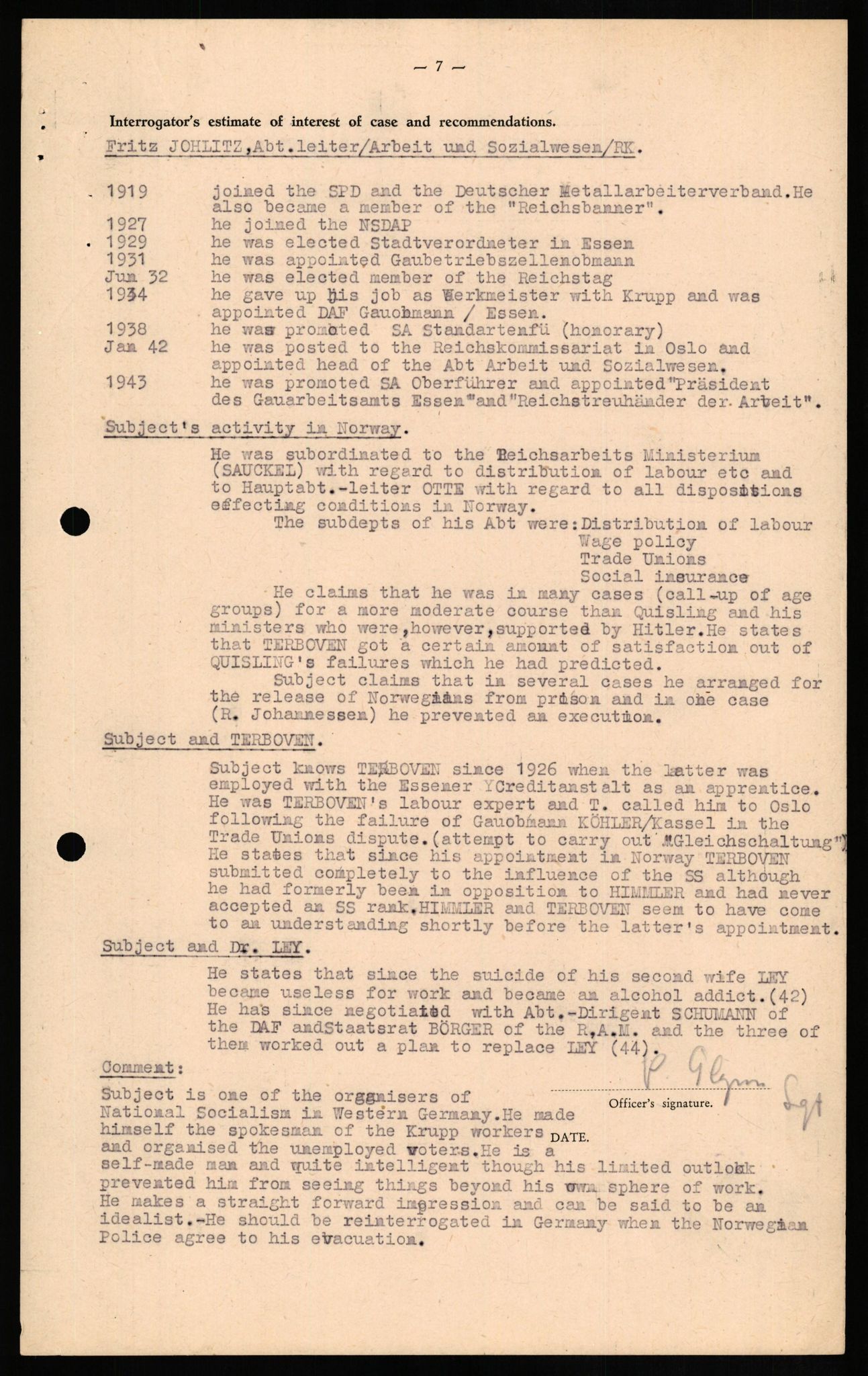 Forsvaret, Forsvarets overkommando II, AV/RA-RAFA-3915/D/Db/L0015: CI Questionaires. Tyske okkupasjonsstyrker i Norge. Tyskere., 1945-1946, p. 125