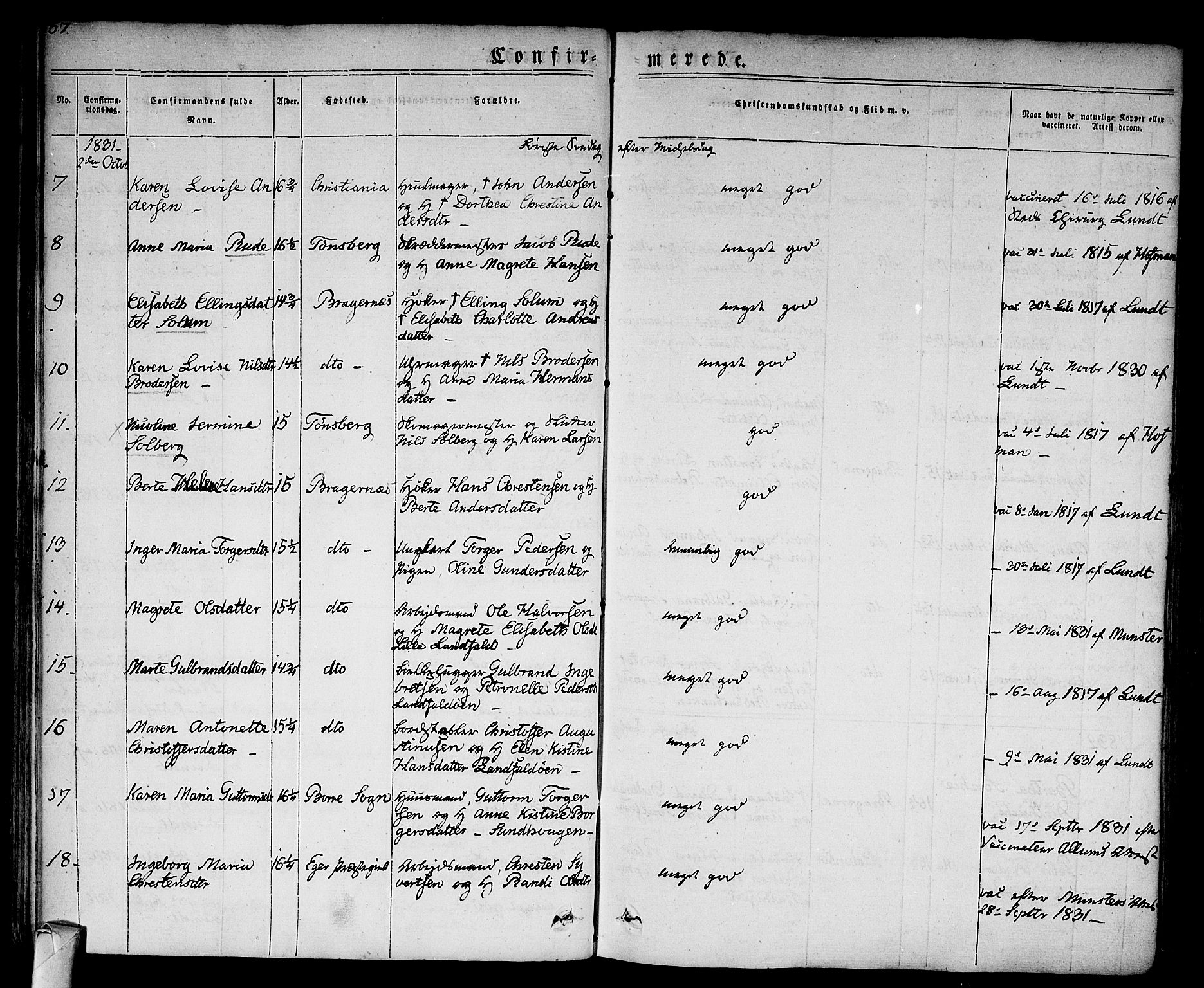 Bragernes kirkebøker, SAKO/A-6/F/Fc/L0001: Parish register (official) no. III 1, 1830-1853, p. 57