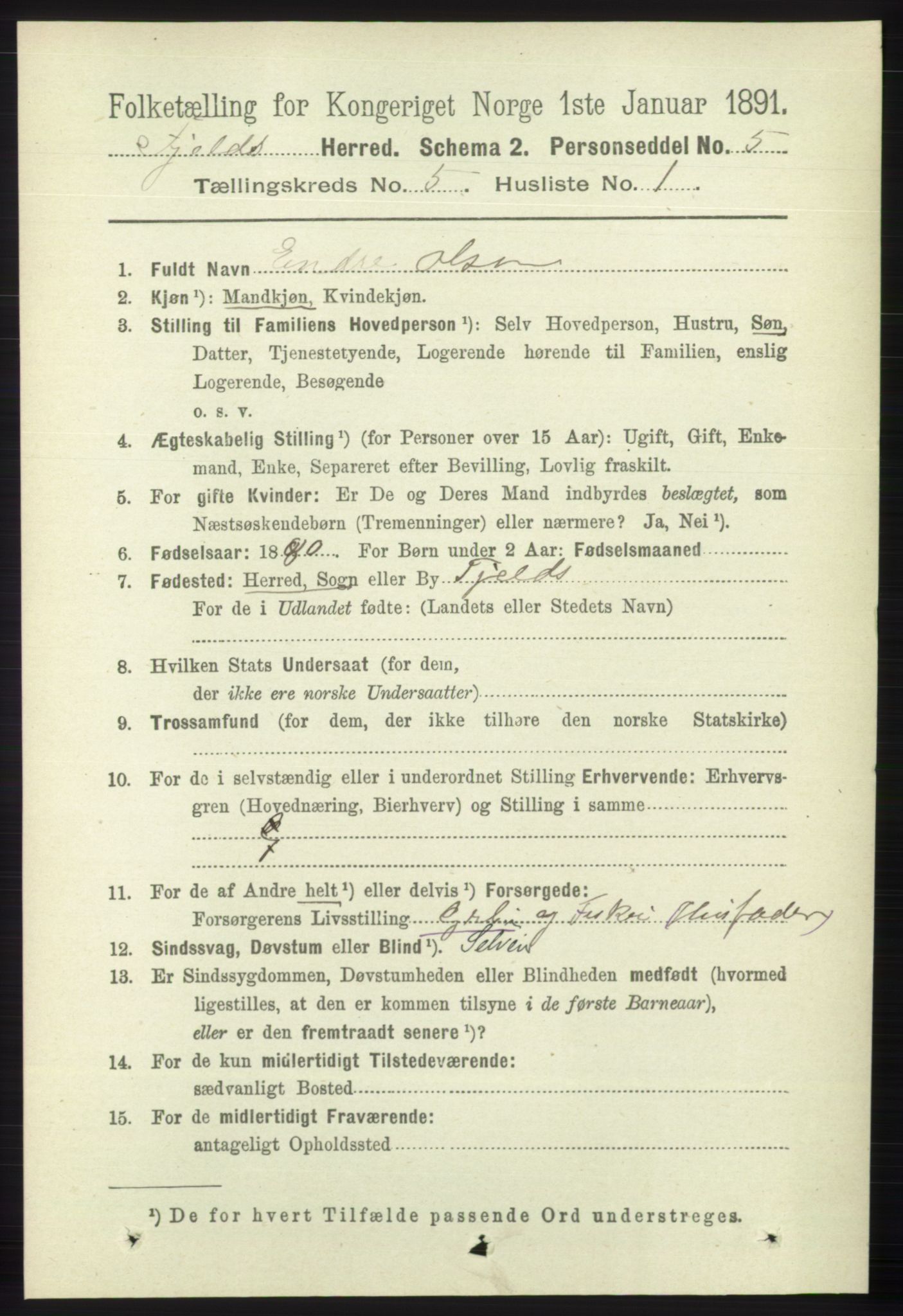 RA, 1891 census for 1246 Fjell, 1891, p. 2558