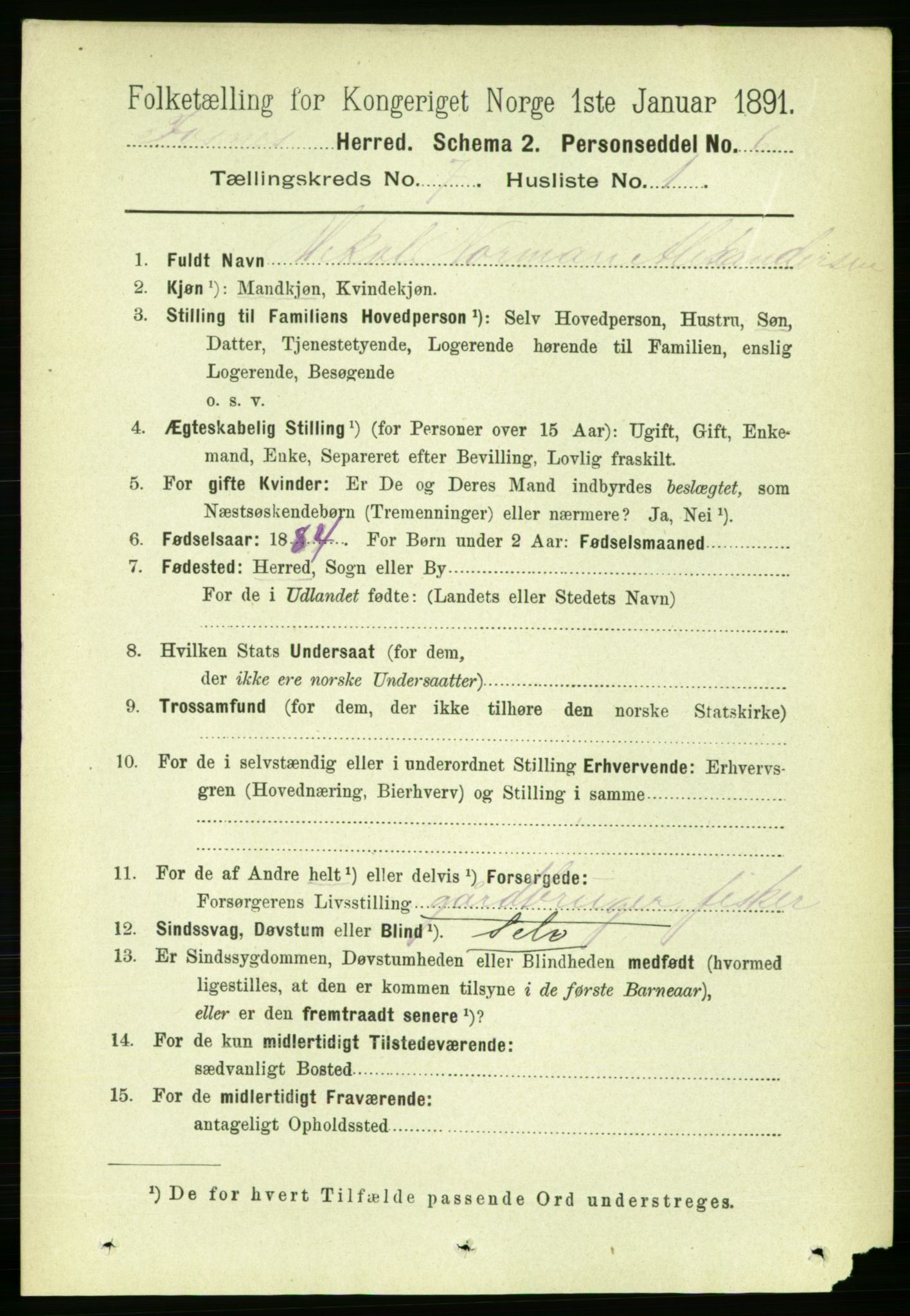 RA, 1891 census for 1748 Fosnes, 1891, p. 3110