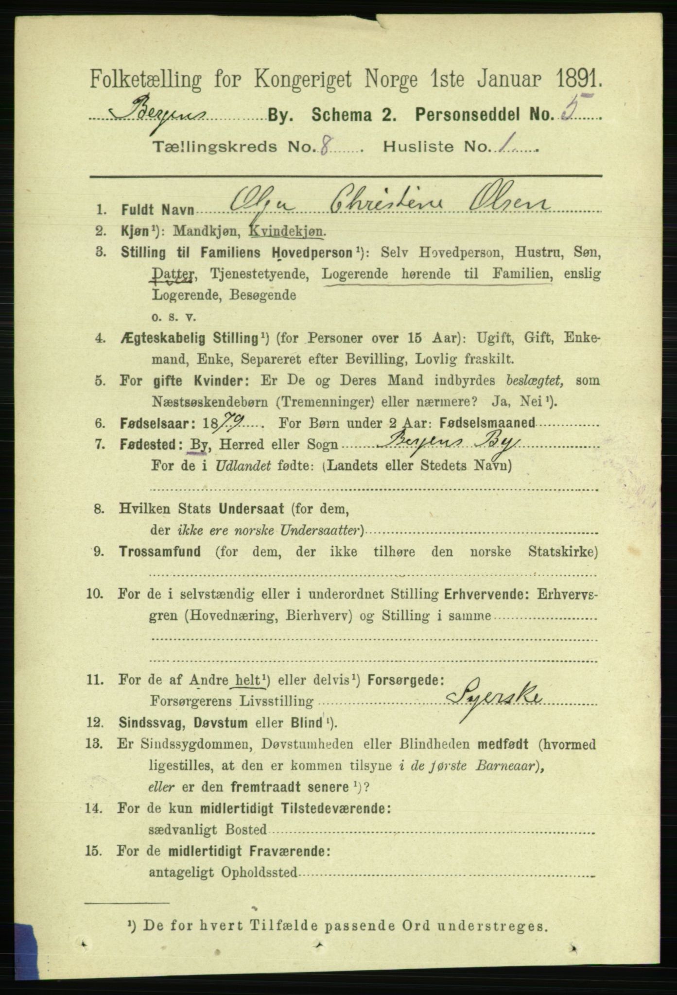 RA, 1891 Census for 1301 Bergen, 1891, p. 16558