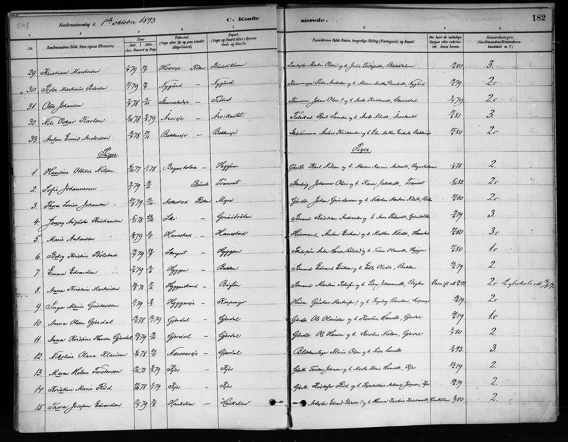 Røyken kirkebøker, SAKO/A-241/F/Fa/L0008: Parish register (official) no. 8, 1880-1897, p. 182